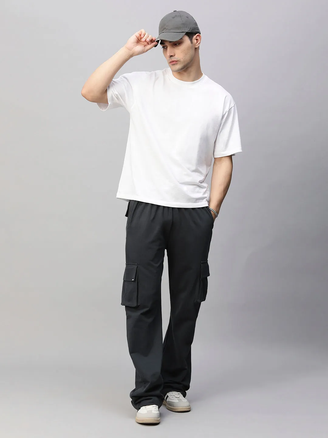 Men Premium Terry Cargo Pants - Vampire Grey