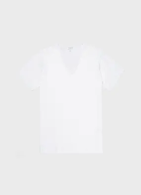 Men's Cellular Cotton V-neck Underwear T-shirt in White