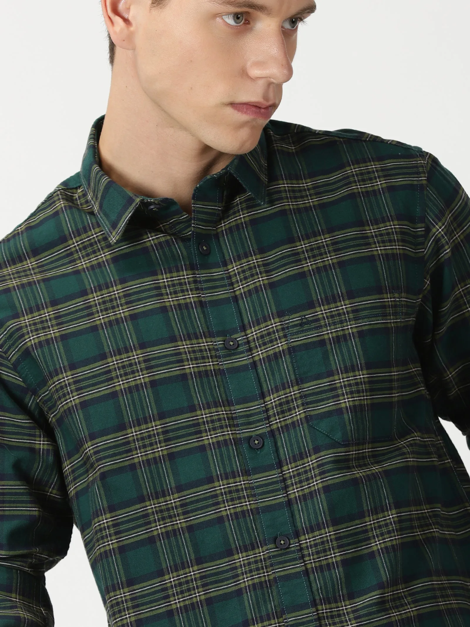 MEN'S GREEN CHECKS SLIM FIT SHIRT