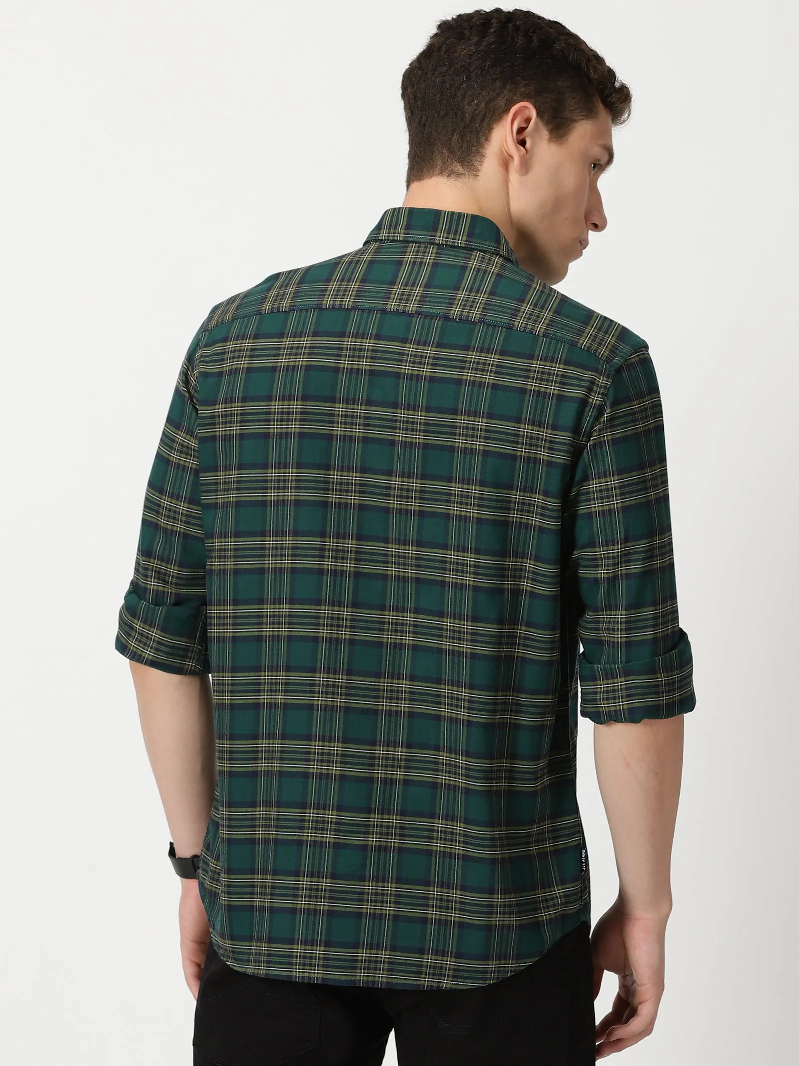 MEN'S GREEN CHECKS SLIM FIT SHIRT