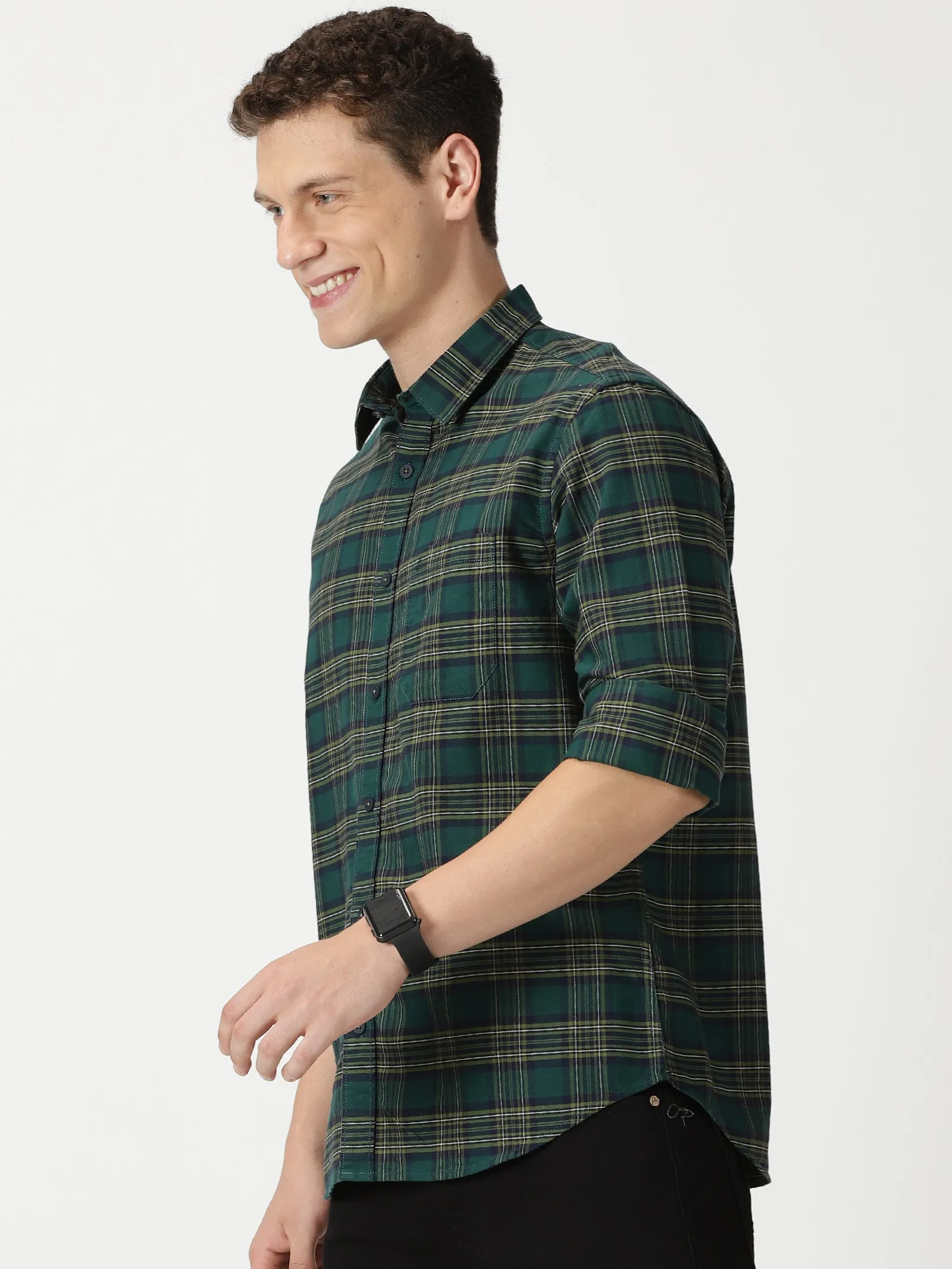 MEN'S GREEN CHECKS SLIM FIT SHIRT