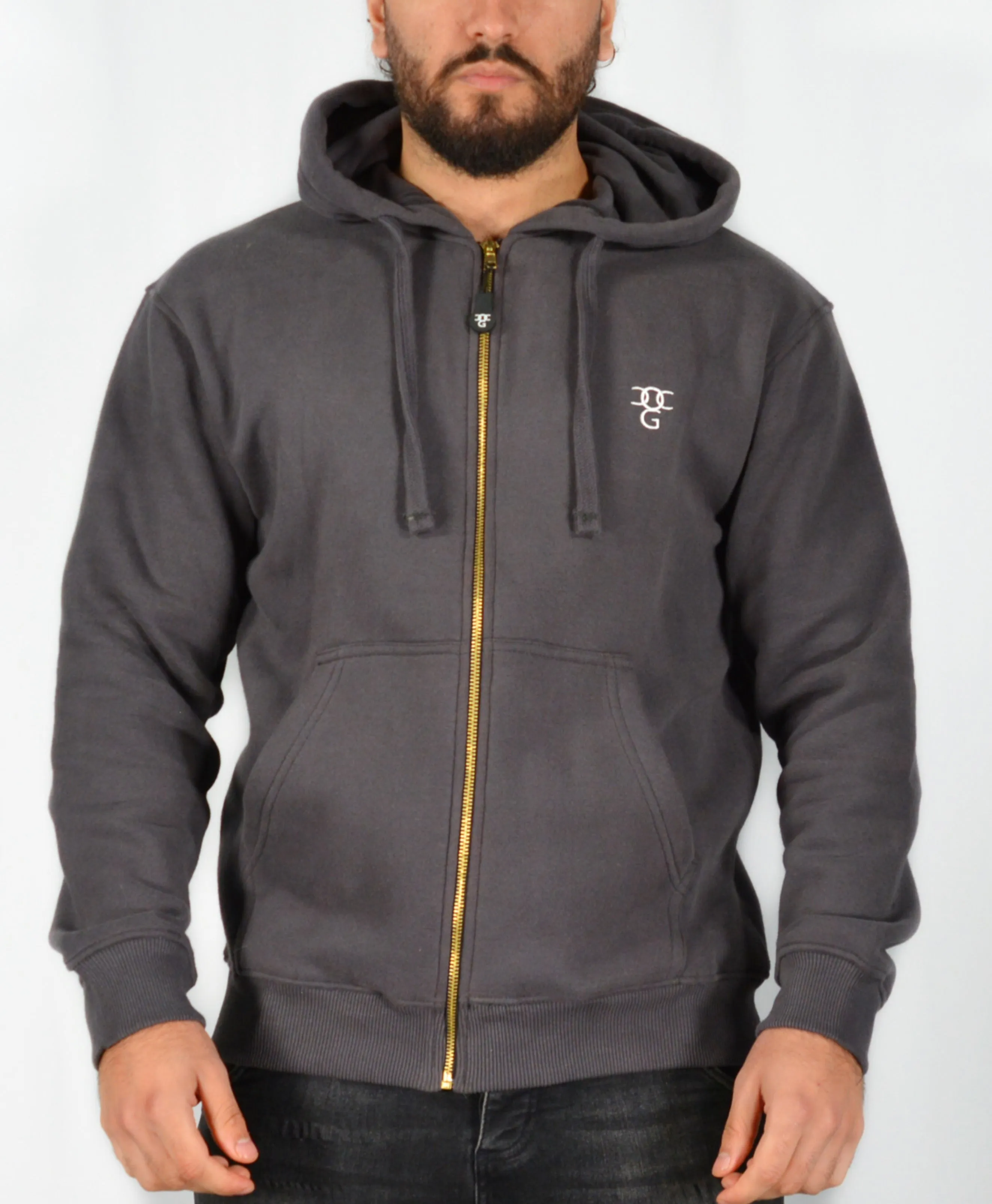 Mens O.G. Symbol Dark Grey Zipped Hooded Top