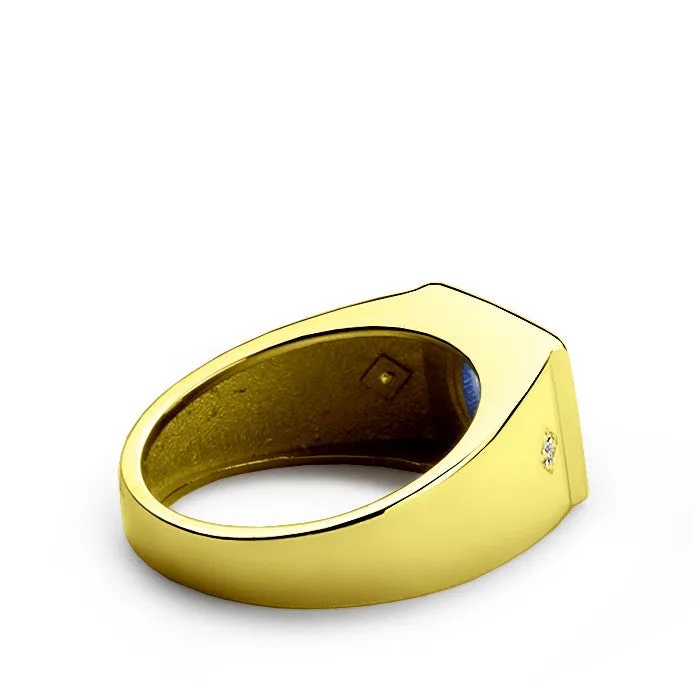 Men's Sapphire Ring in 10k Yellow Gold with Natural Diamonds