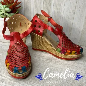 Mexican Leather Wedge Sandals Laser Cut