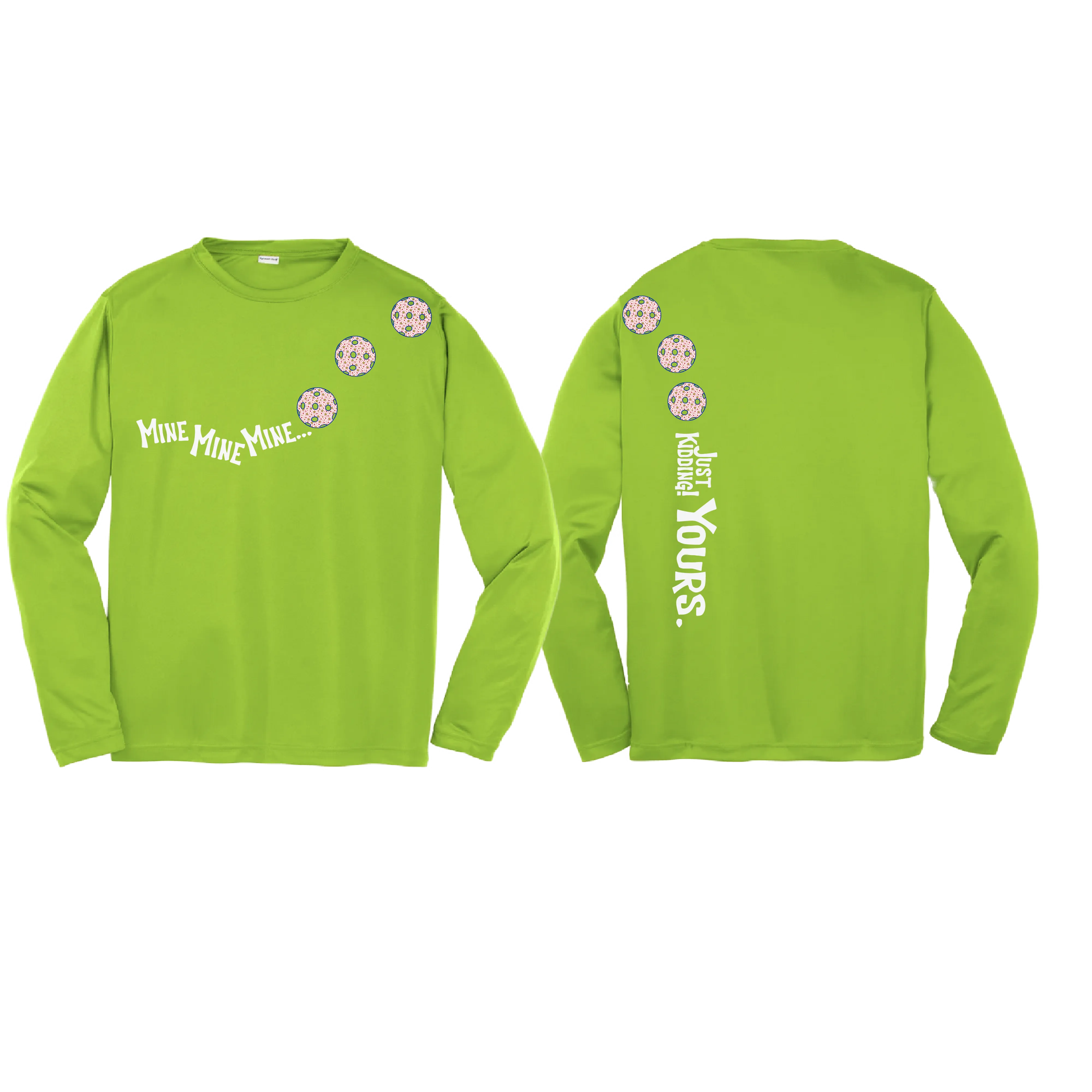 Mine Just Kidding Yours With Pickleballs (Patriotic Stars) Customizable | Youth Long Sleeve Athletic Shirt | 100% Polyester