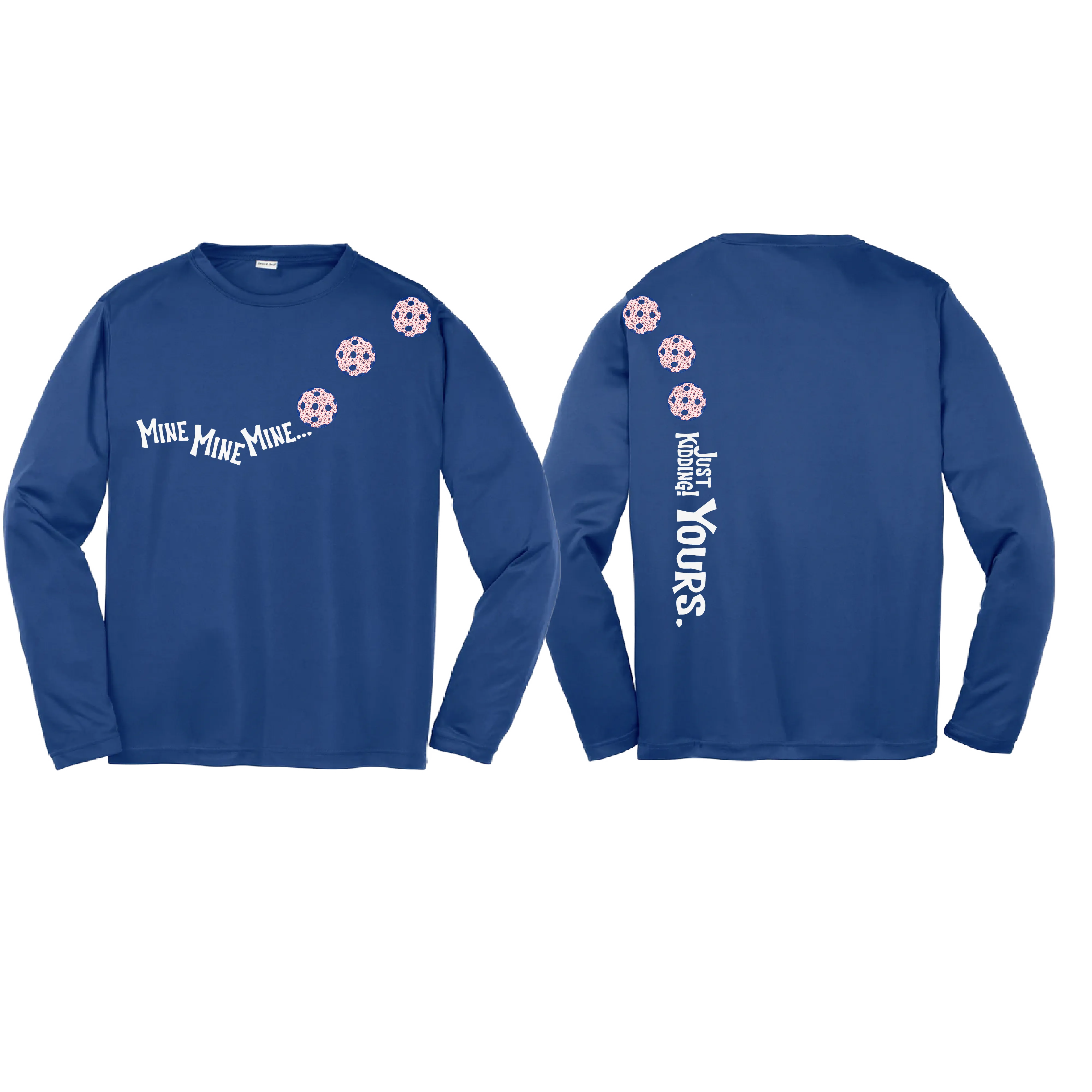 Mine Just Kidding Yours With Pickleballs (Patriotic Stars) Customizable | Youth Long Sleeve Athletic Shirt | 100% Polyester