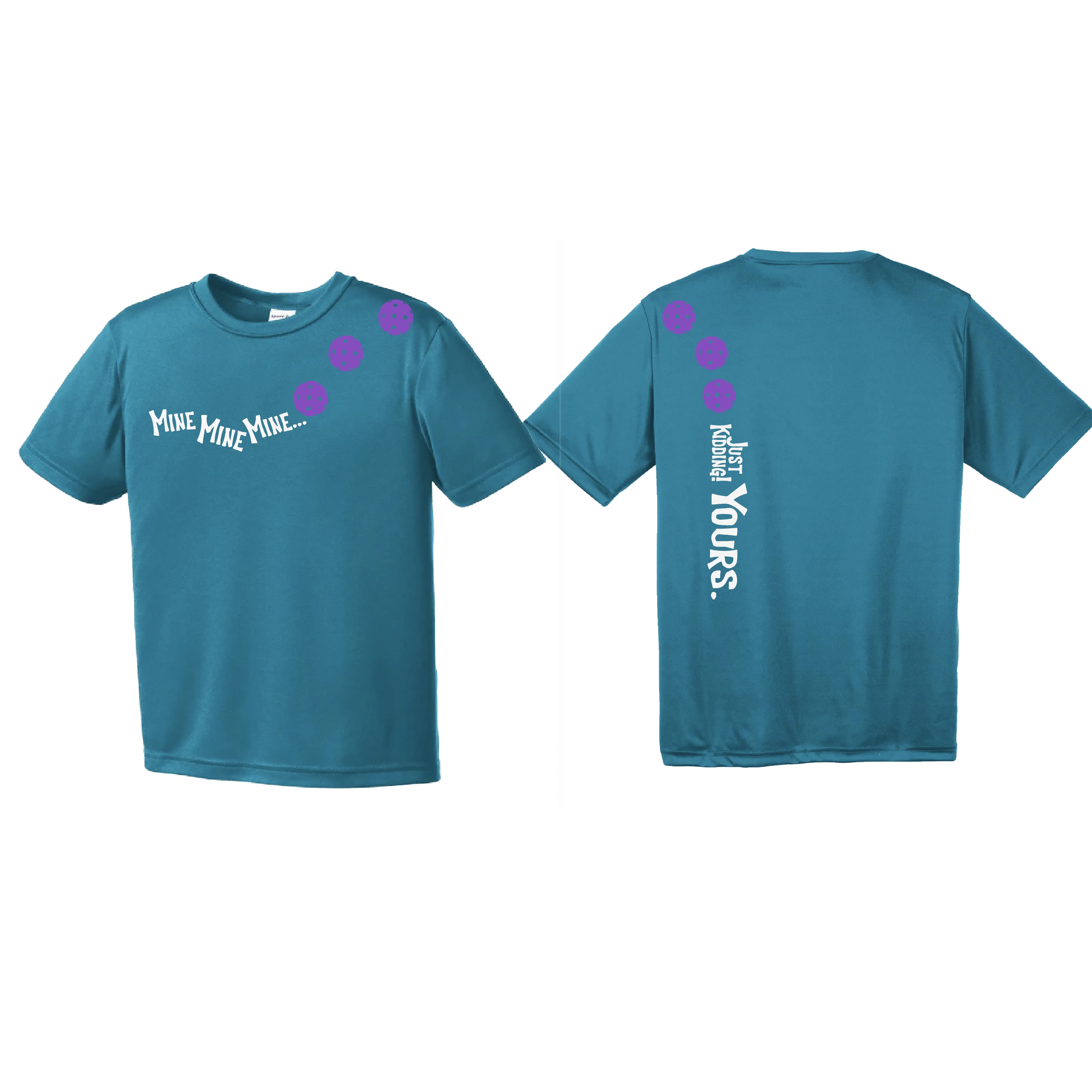 Mine Just Kidding Yours With Pickleballs (Purple Rainbow Pink) Customizable | Youth Short Sleeve Athletic Shirt | 100% Polyester