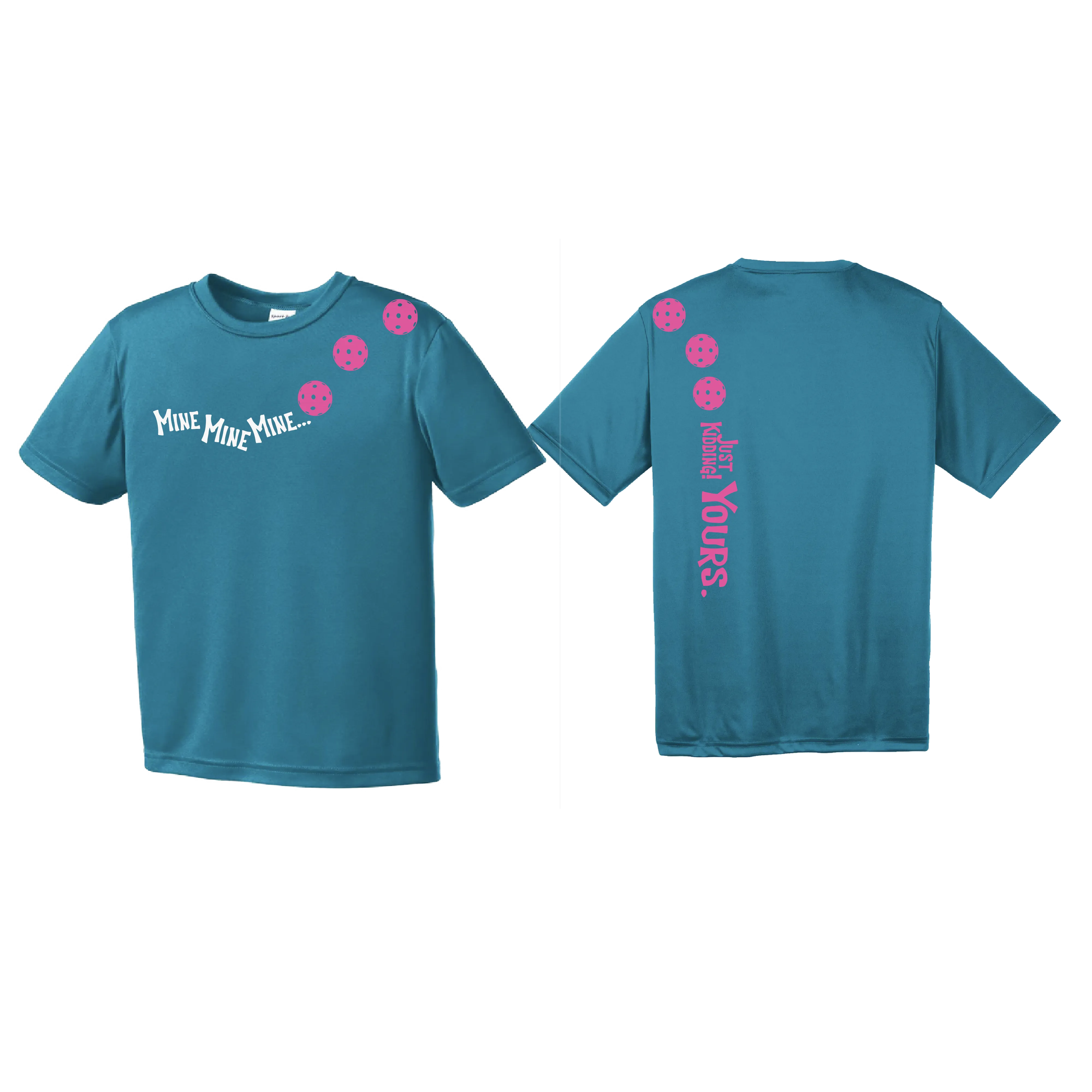 Mine Just Kidding Yours With Pickleballs (Purple Rainbow Pink) Customizable | Youth Short Sleeve Athletic Shirt | 100% Polyester