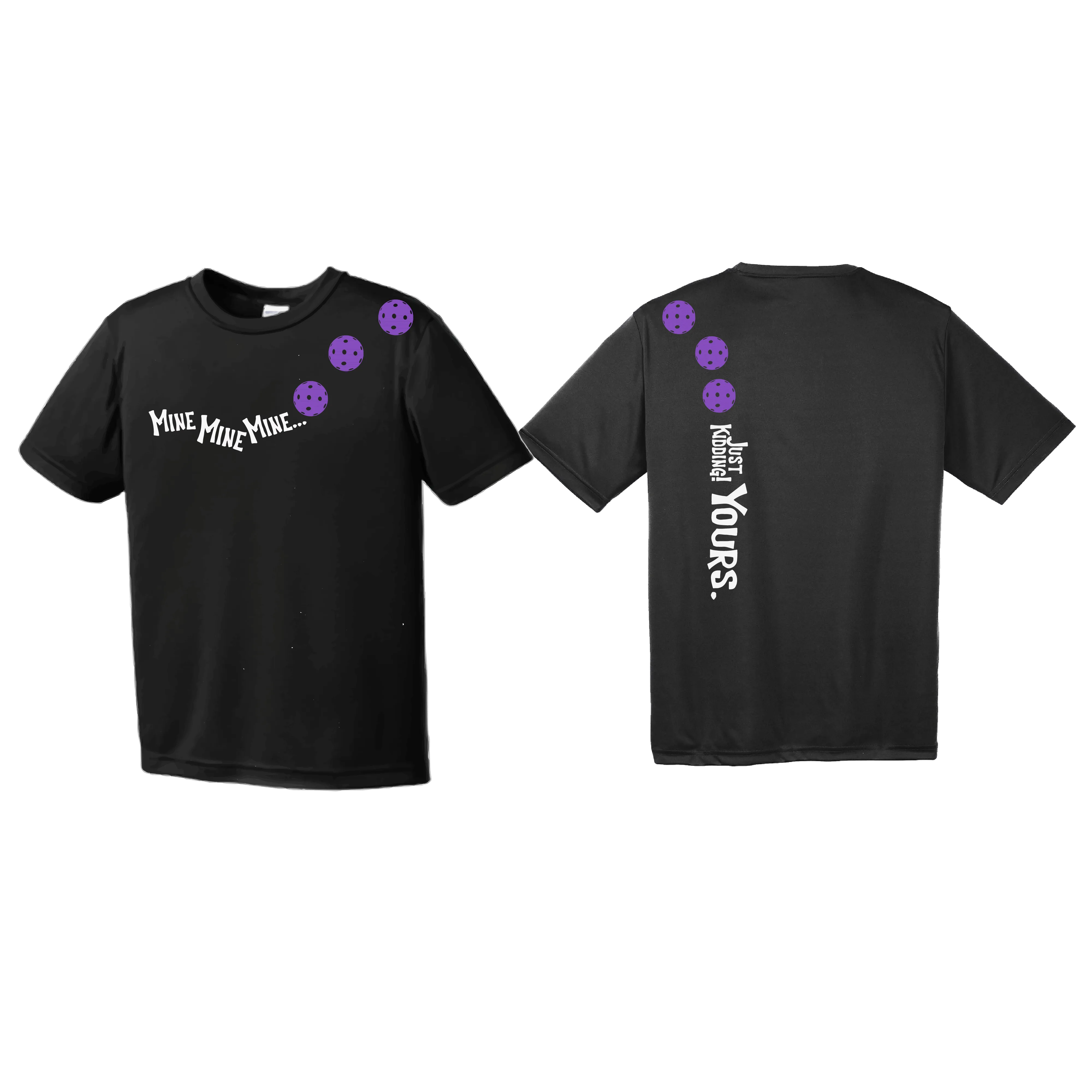 Mine Just Kidding Yours With Pickleballs (Purple Rainbow Pink) Customizable | Youth Short Sleeve Athletic Shirt | 100% Polyester