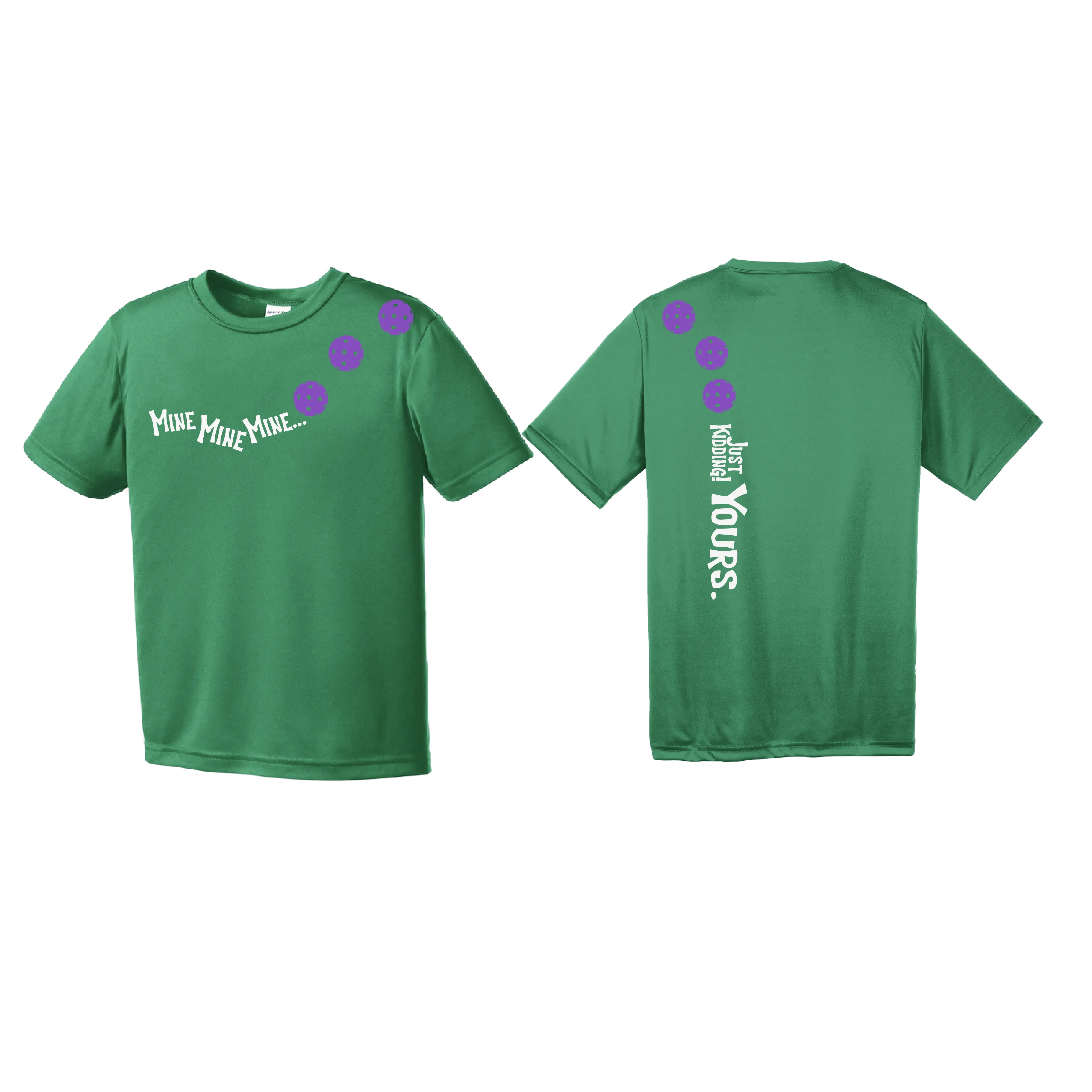 Mine Just Kidding Yours With Pickleballs (Purple Rainbow Pink) Customizable | Youth Short Sleeve Athletic Shirt | 100% Polyester