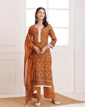 Mustard Dabu Hand Block Printed Cotton Suit Set