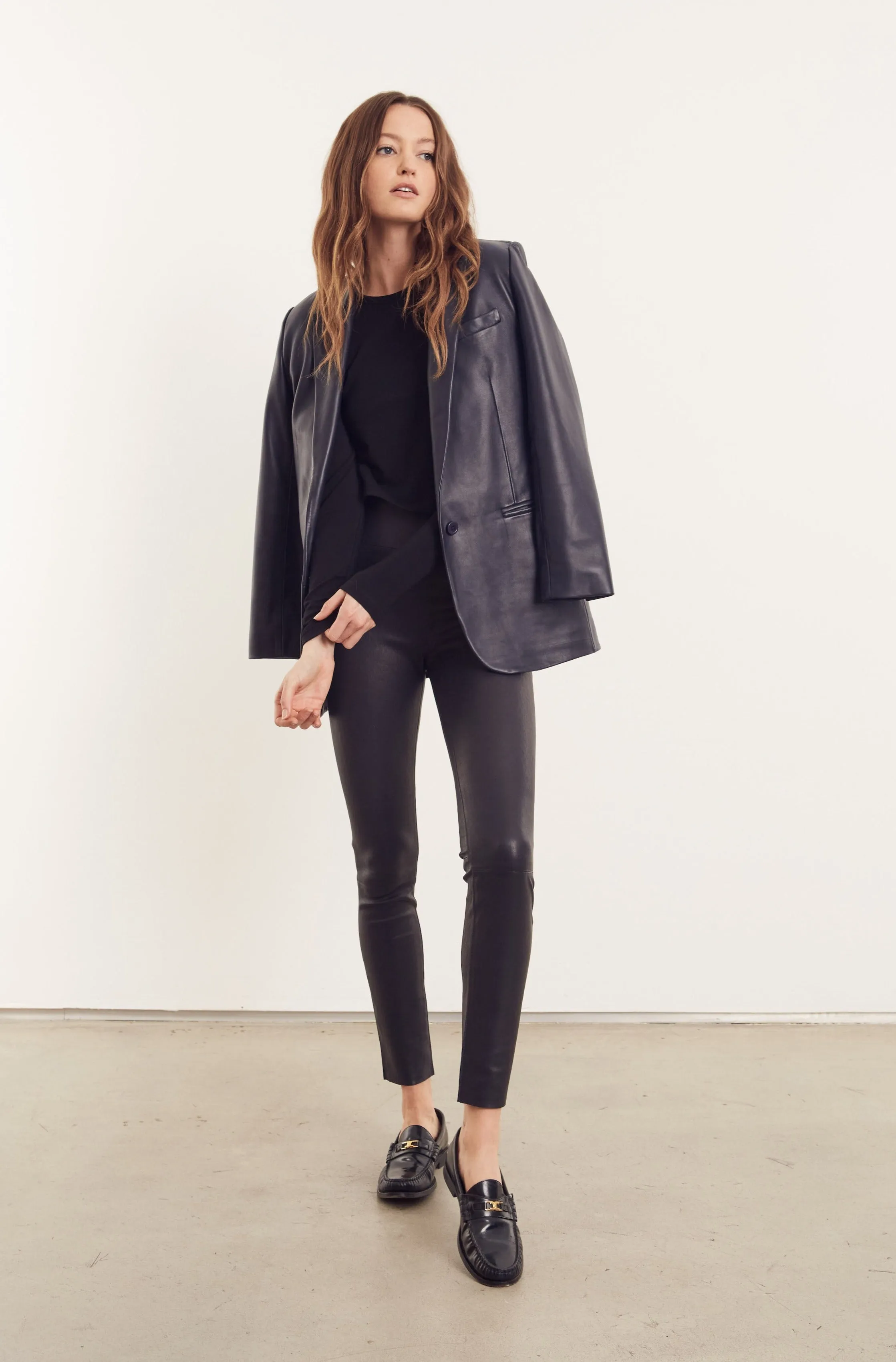 Navy Leather Blazer