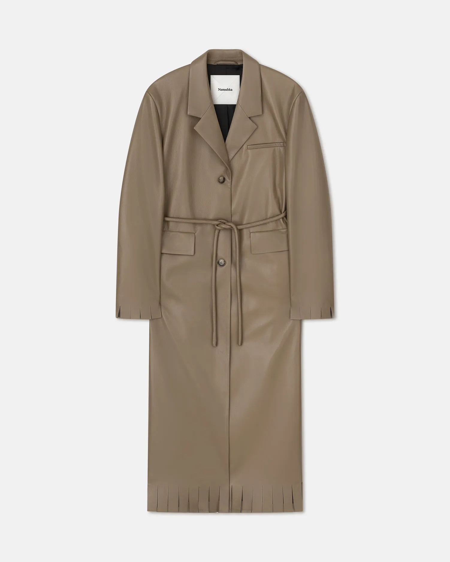 Nikoline - Belted Regenerated Leather Coat - Muted Khaki