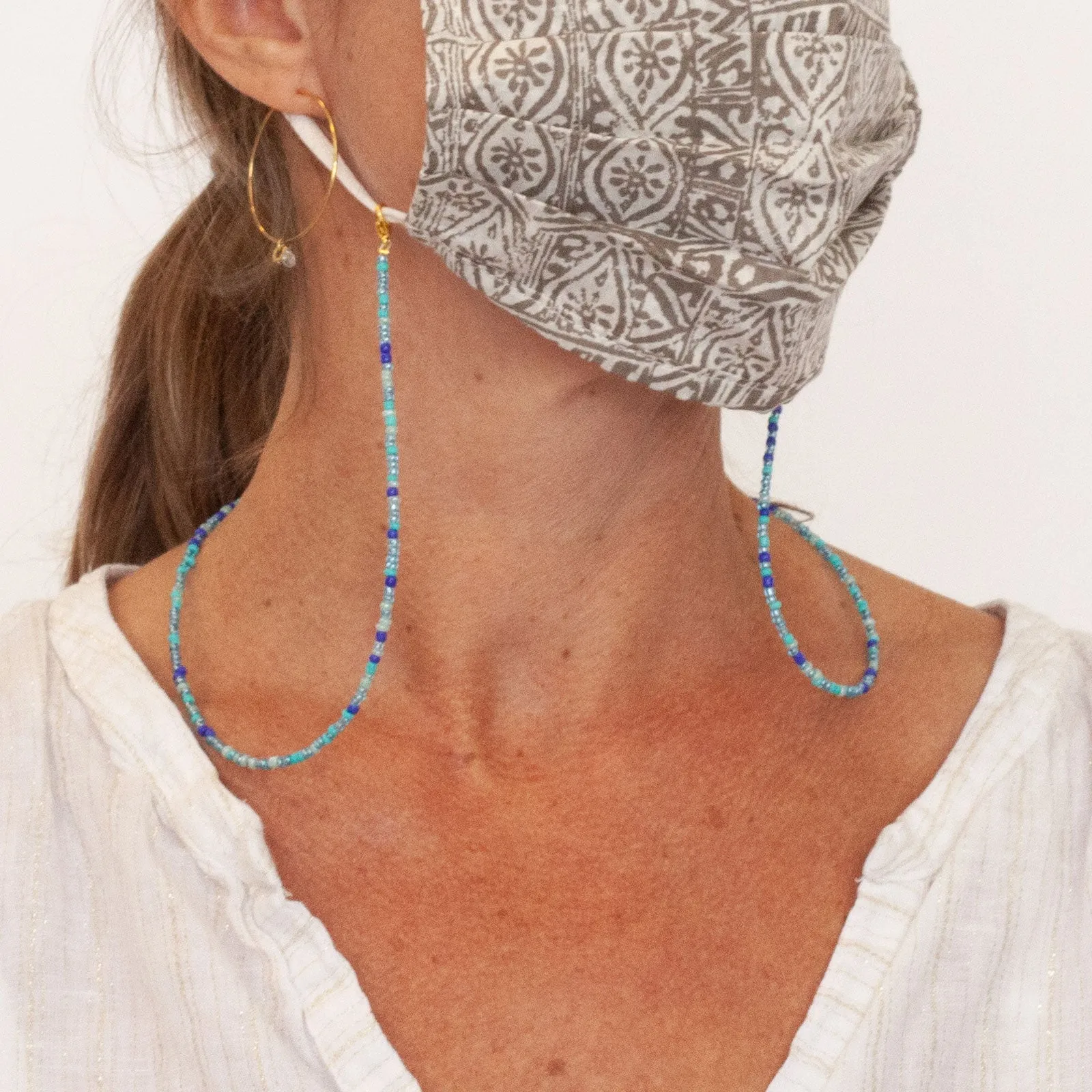 Ocean-Inspired Glass Beaded Face Mask Lanyard Necklace