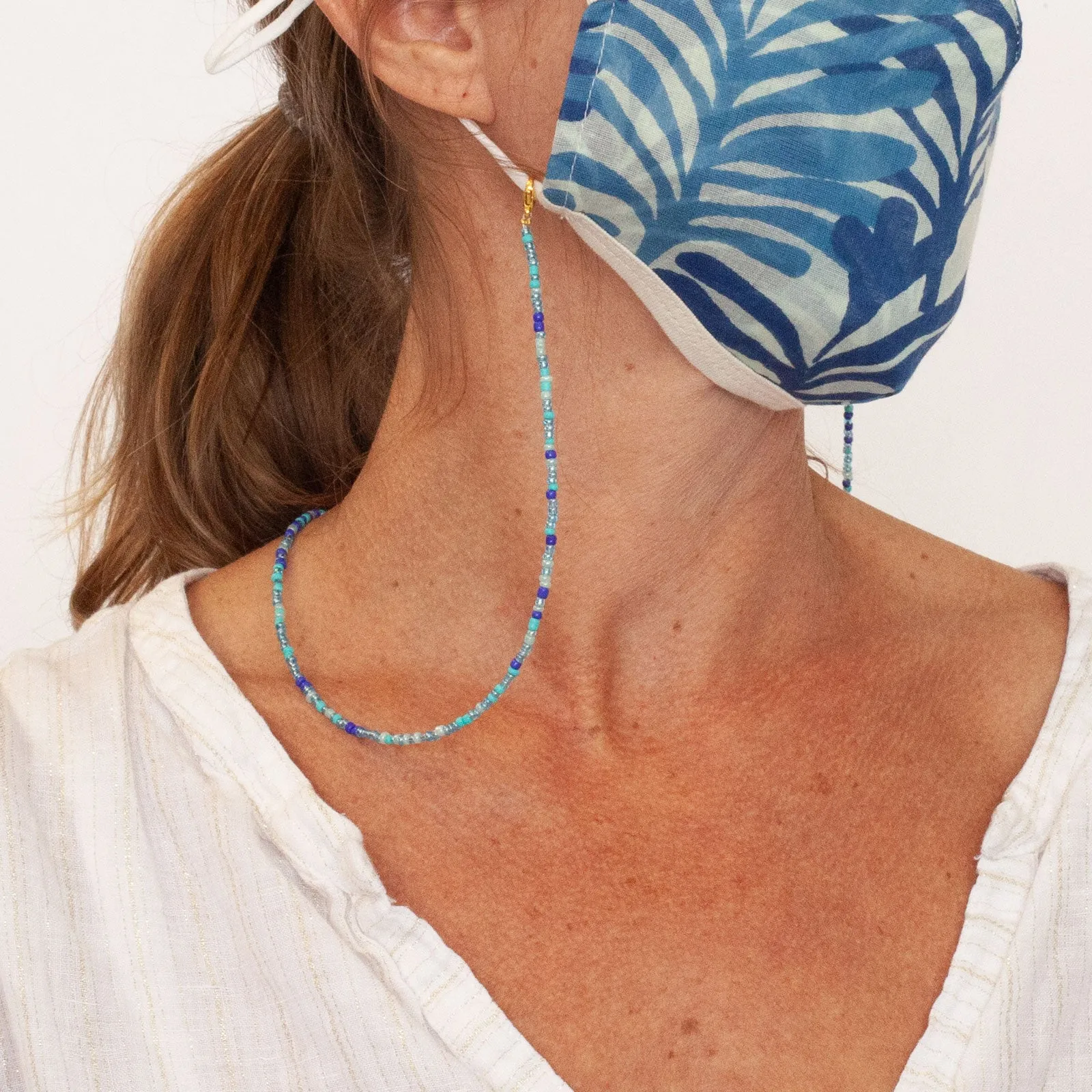 Ocean-Inspired Glass Beaded Face Mask Lanyard Necklace