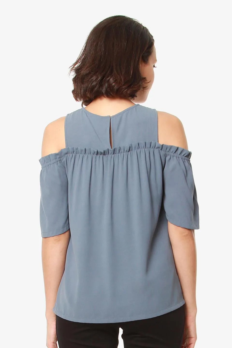 Off Shoulder Flounce Sleeves Nursing Top Cherice Charcoal