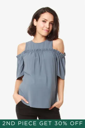 Off Shoulder Flounce Sleeves Nursing Top Cherice Charcoal