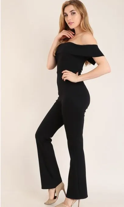 Off The Shoulder Strapless Black Jumpsuit