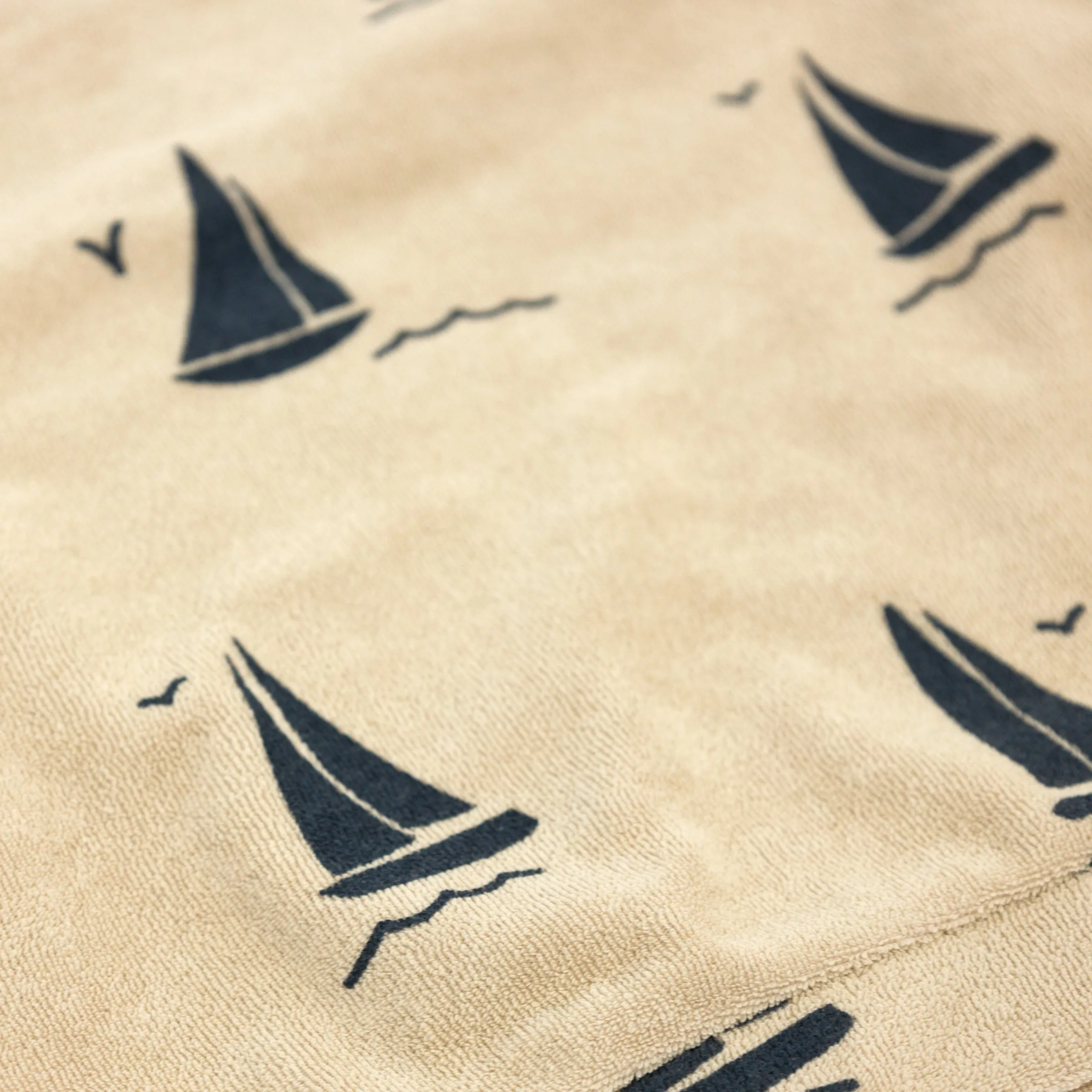 oh baby! Cotton Terry Boxy Sweatshirt - Denim Sailboats Print - Sand