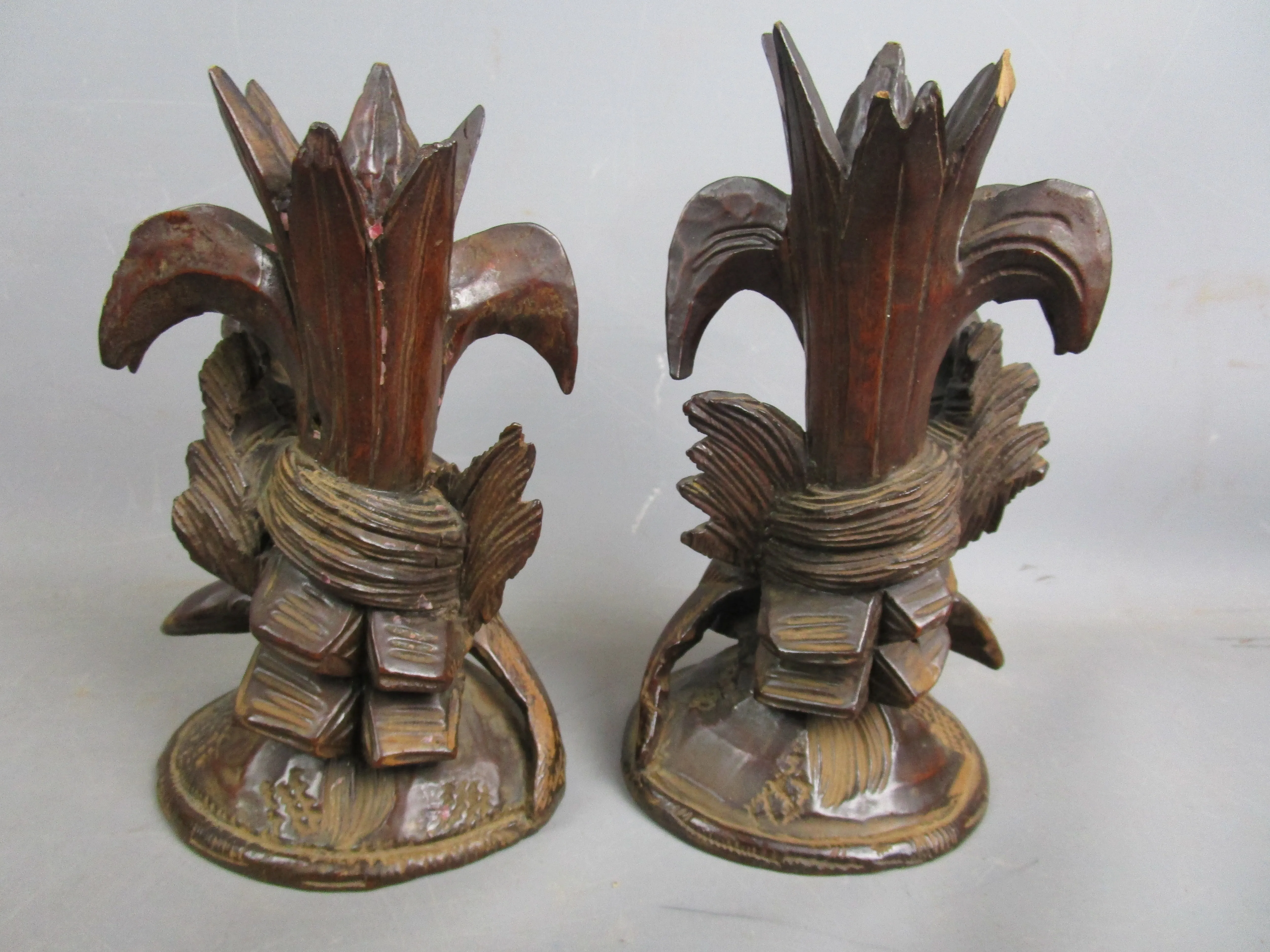 Pair Of Black Forest Carved Pheasant Candlesticks Antique Victorian c1880