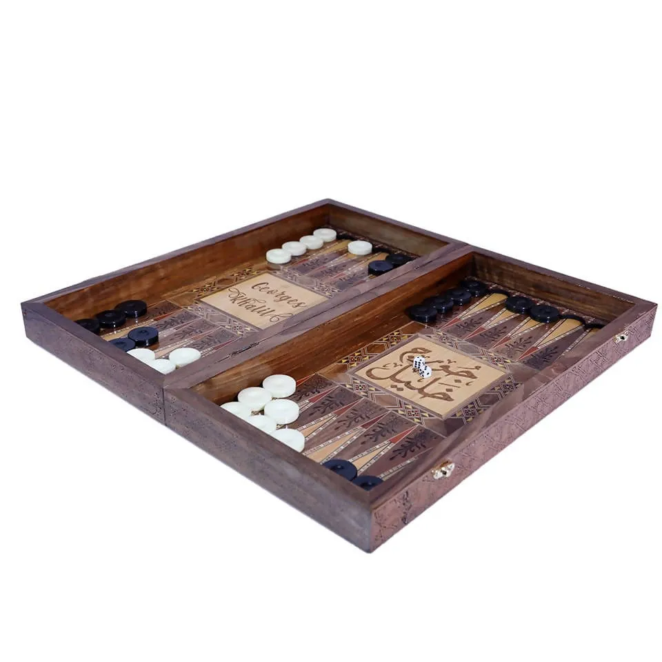 Personalized Backgammon SHESH YEK- Custommade -Gift Ideas - Natural walnut shell Arabic Engraved