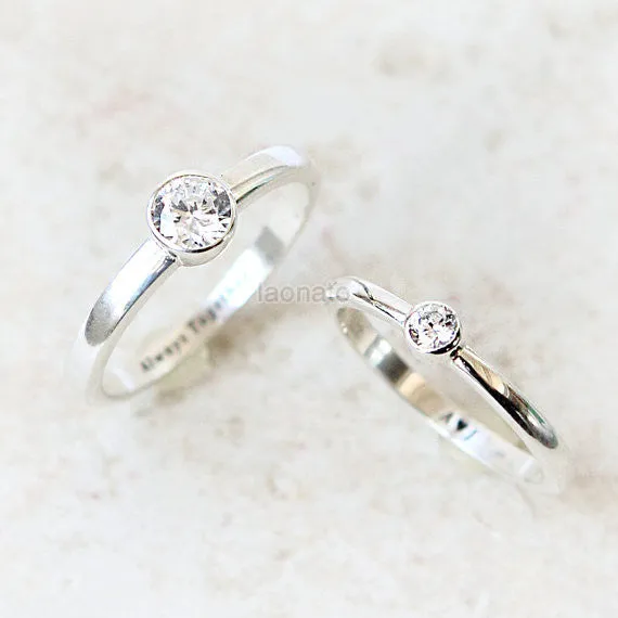 Personalized Bezel Setting ring in sterling silver, Couple Rings--Custom Personalized engraving Ring