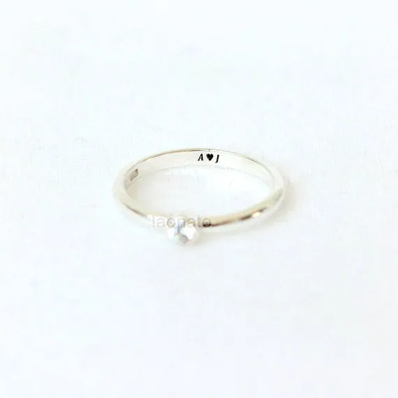 Personalized Bezel Setting ring in sterling silver, Couple Rings--Custom Personalized engraving Ring