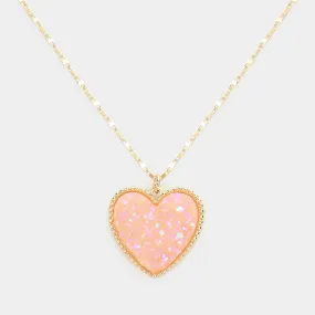 Pink Druzy Heart Pendant Necklace