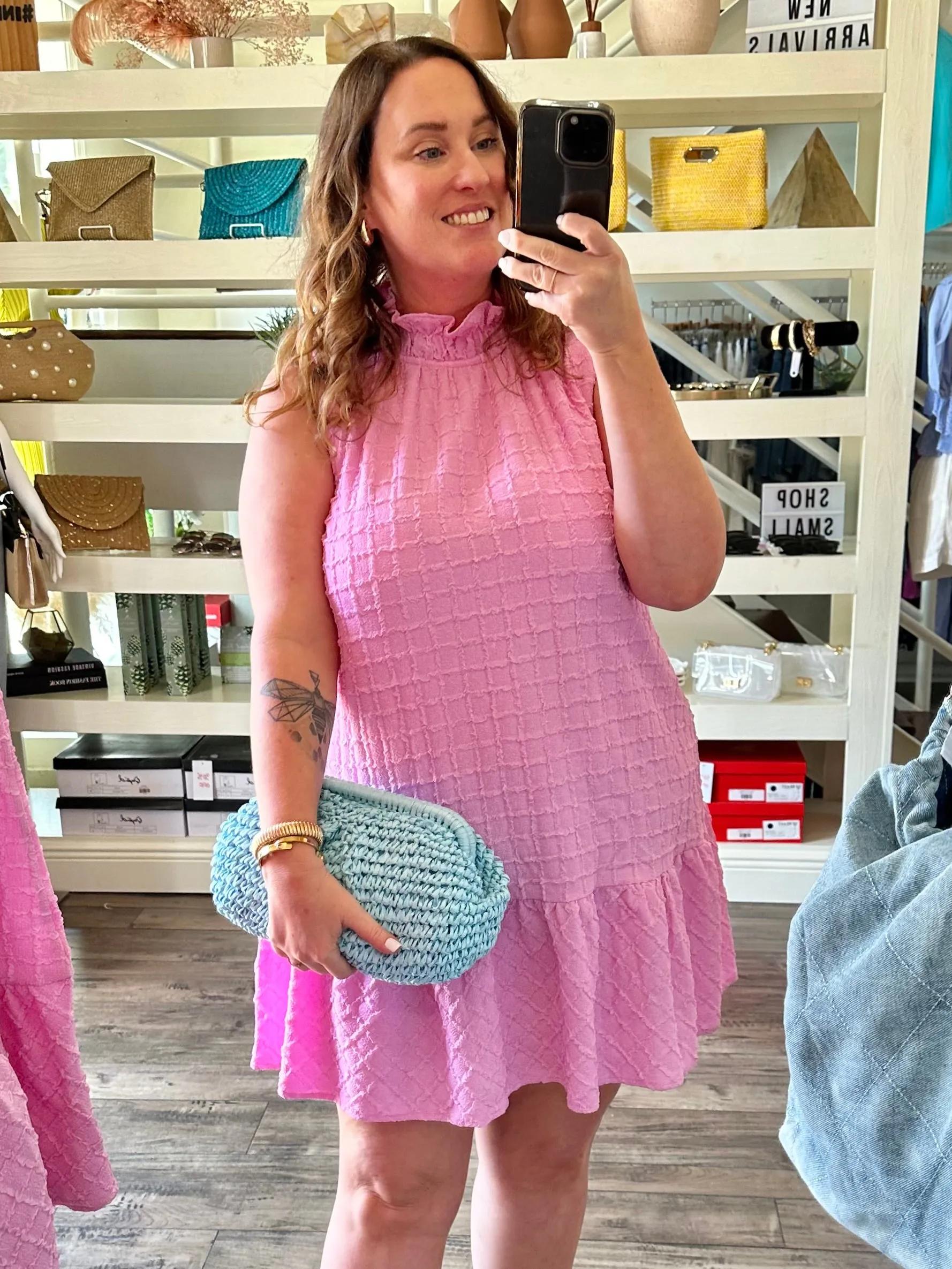 Pink Square Textured Dress