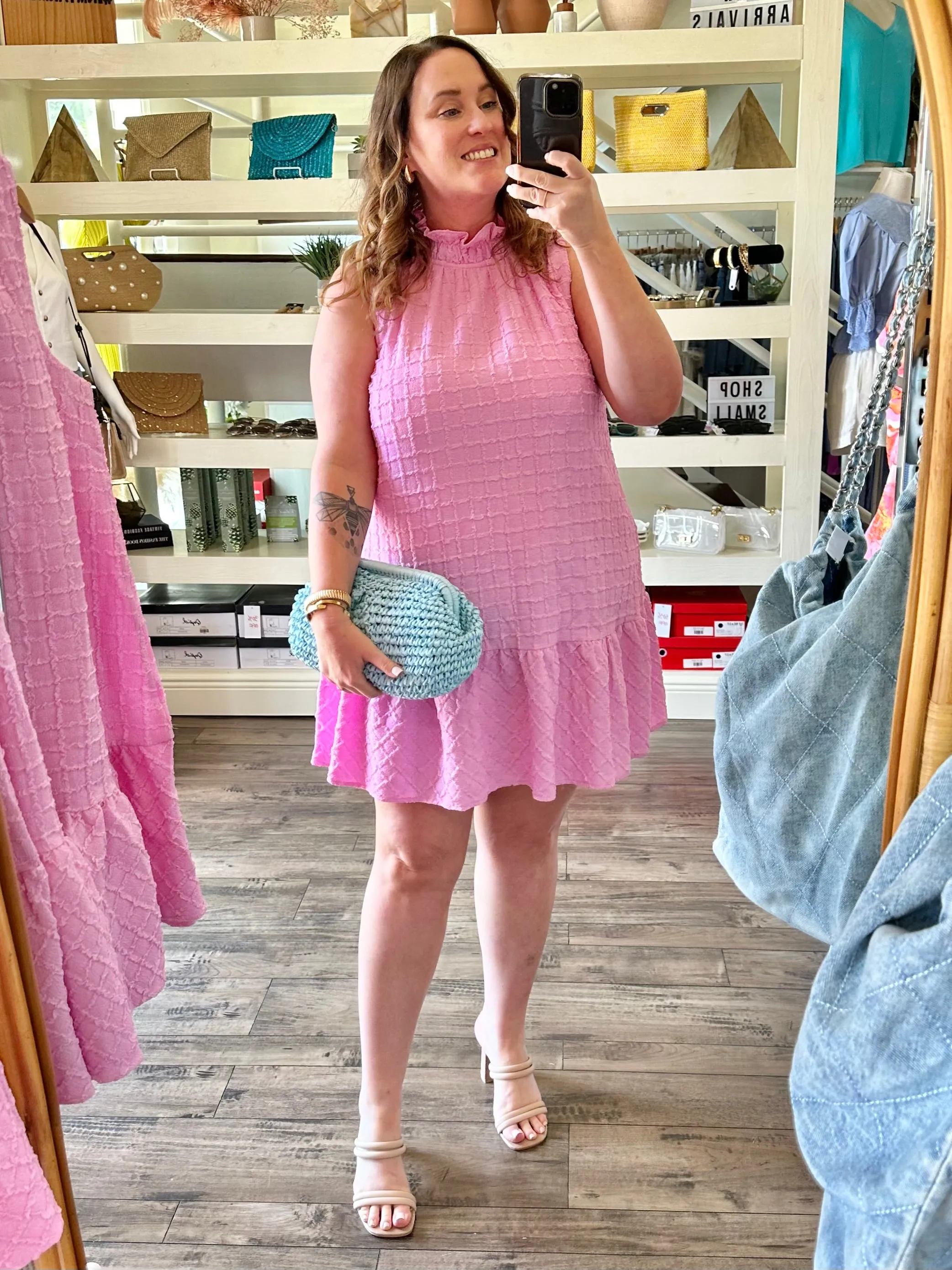 Pink Square Textured Dress