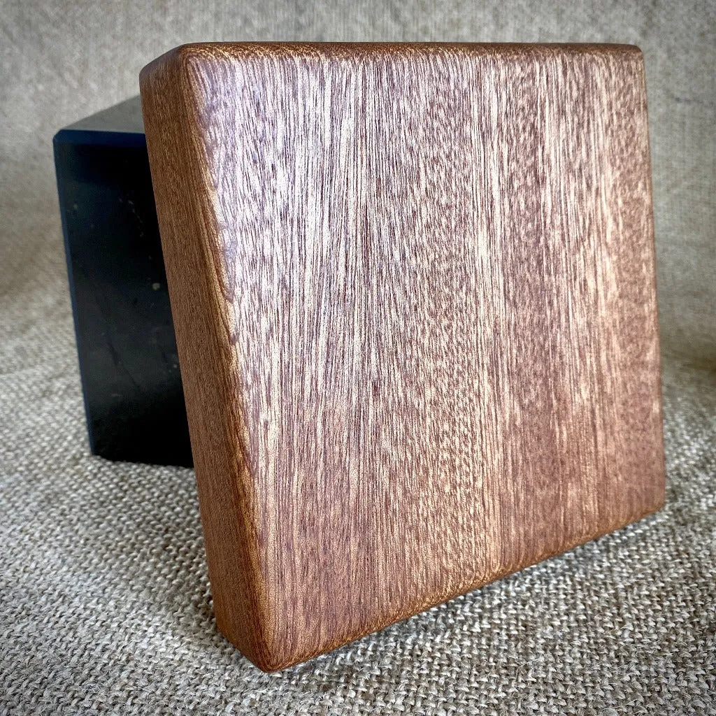 Polished Shungite Cube, 4 Inch (100 mm), with Custom Mahogany Stand