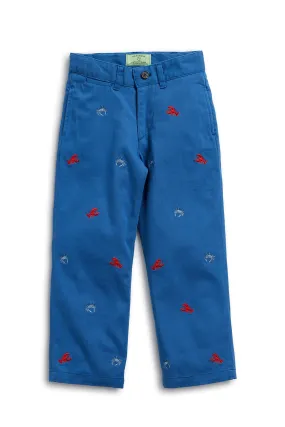 Port Pant Stretch Twill Deep Ocean Blue with Crab & Lobster