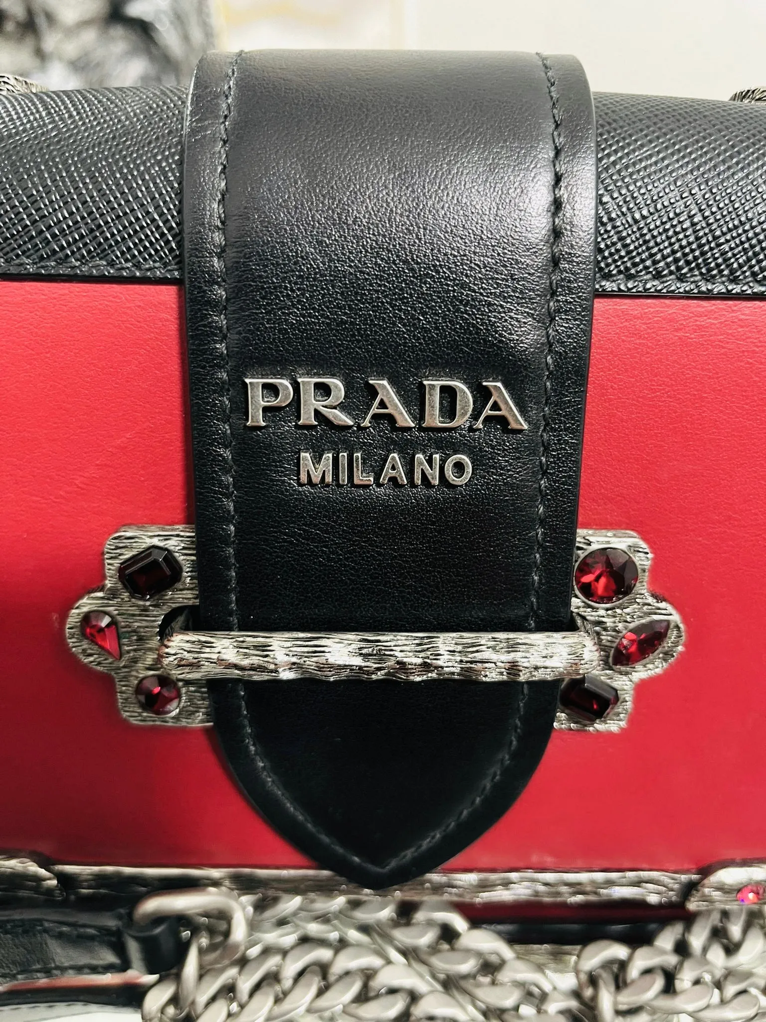 Prada Cashier Crystal Embellished Leather Bag