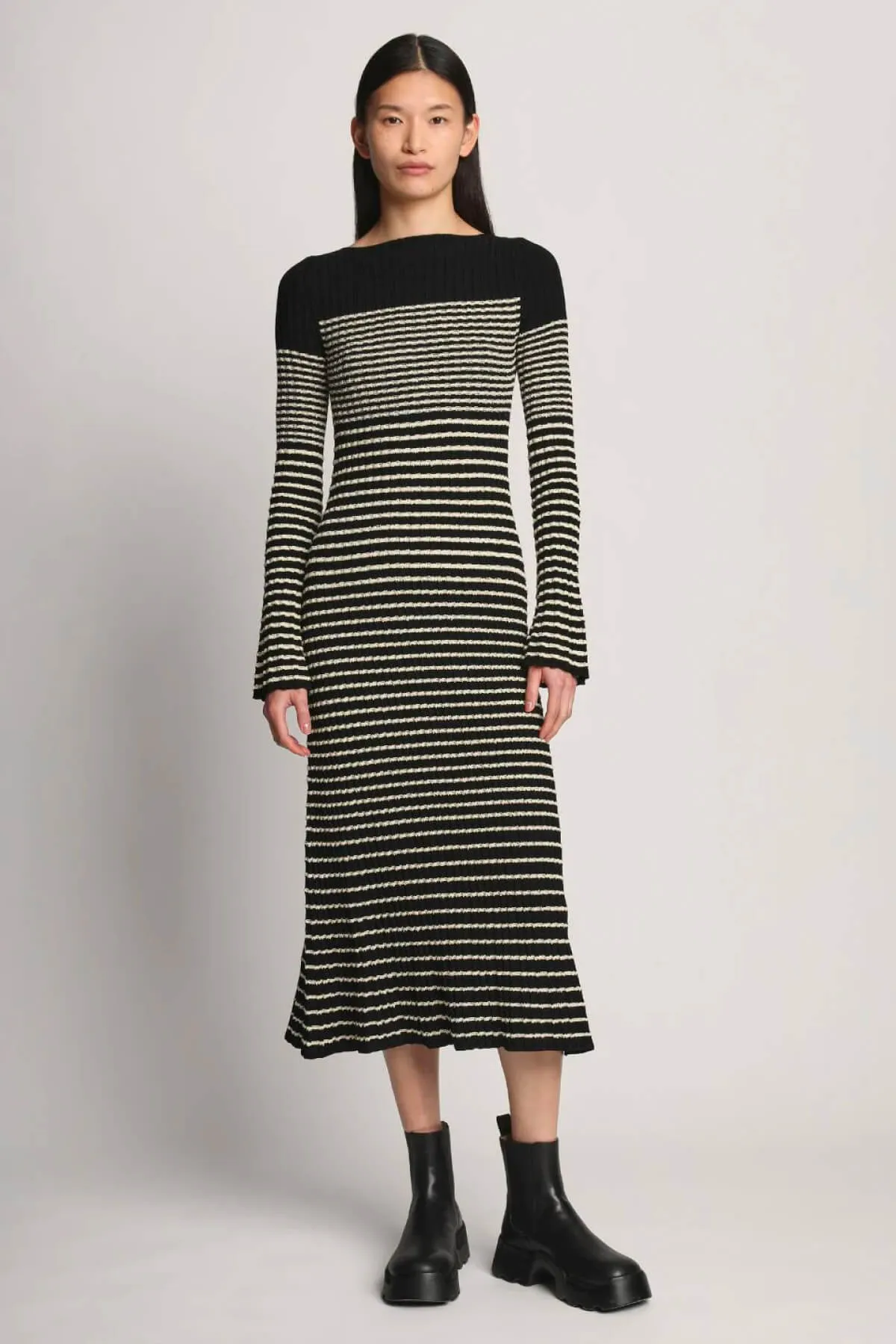 Proenza Schouler Boucle Mini Stripe Knit Dress - Black Multi