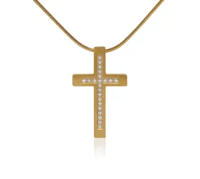 PT229G B.Tiff Pave Set Cross Gold Plated Stainless Steel Pendant