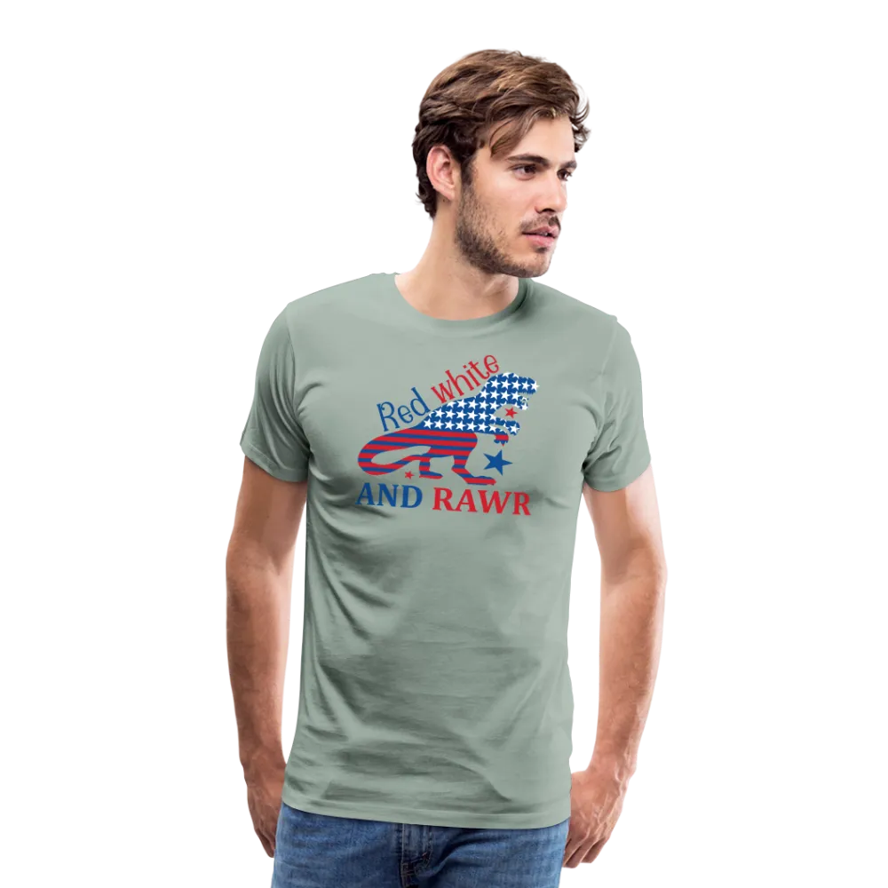 Rawring Patriotism: Men's Premium Cotton Shirt with American Flag Dinosaur