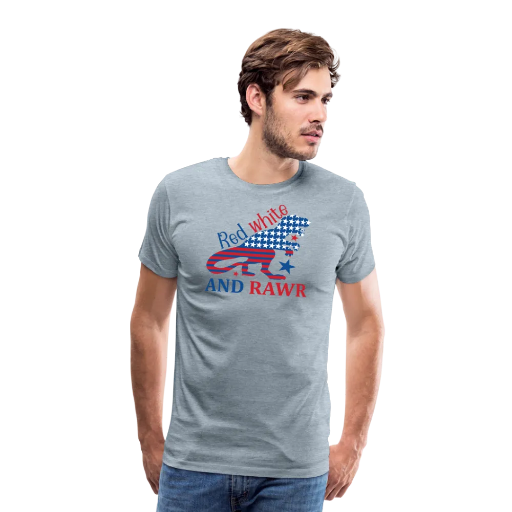 Rawring Patriotism: Men's Premium Cotton Shirt with American Flag Dinosaur