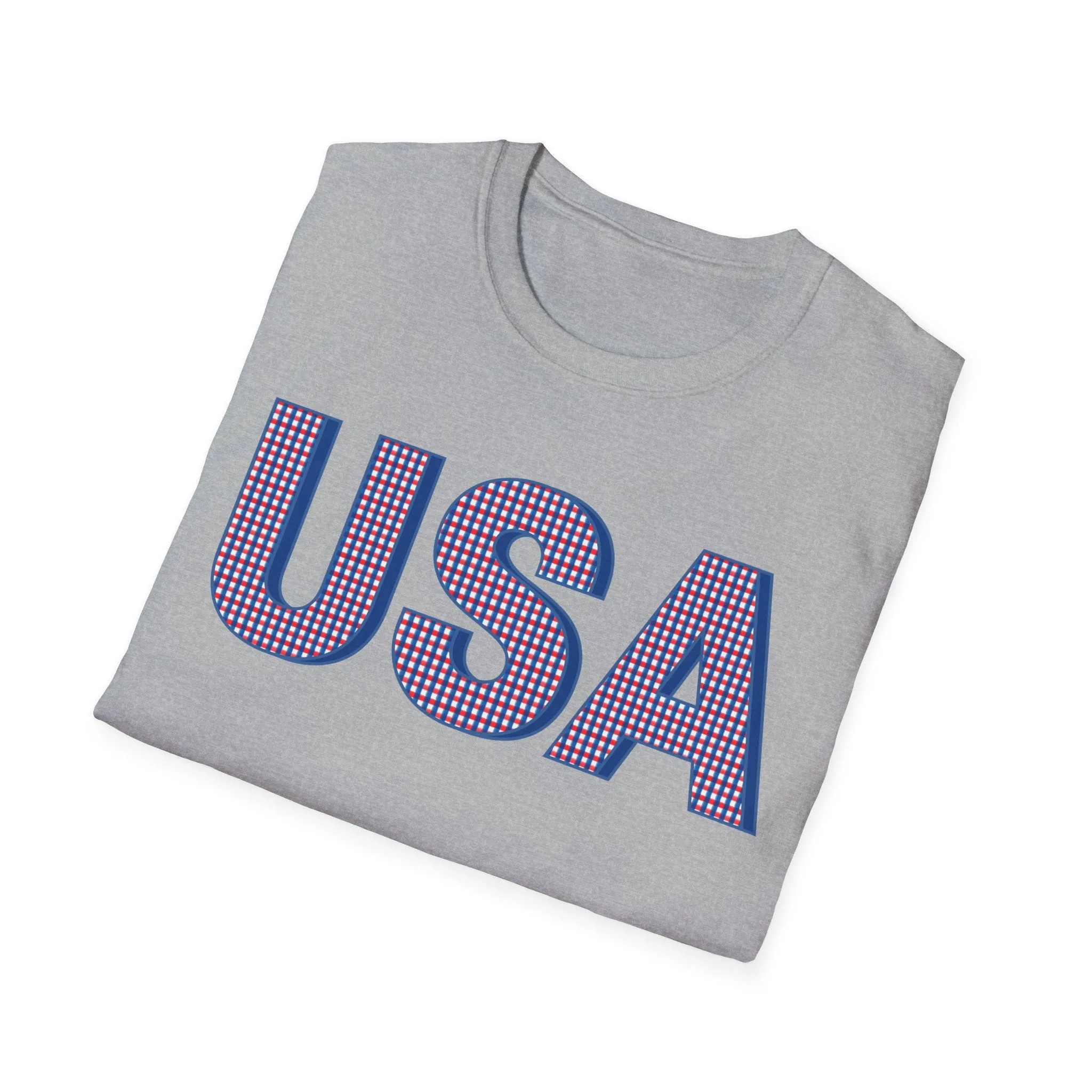 Red White and Blue USA with Plaid Graphic T-Shirt