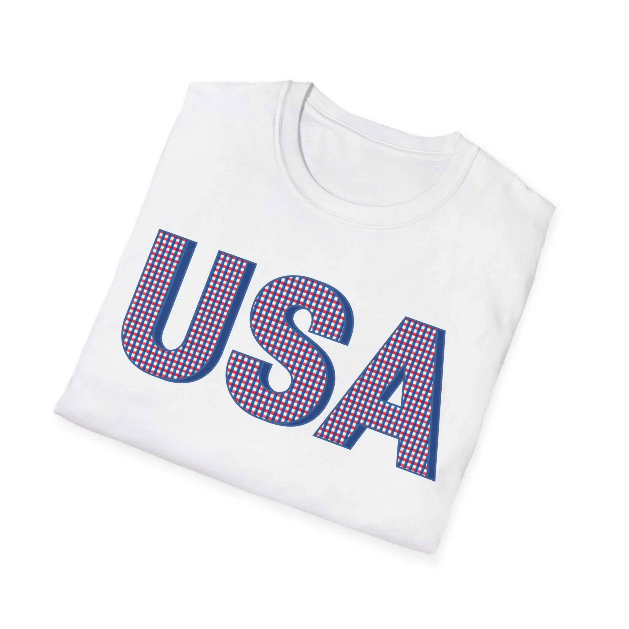 Red White and Blue USA with Plaid Graphic T-Shirt