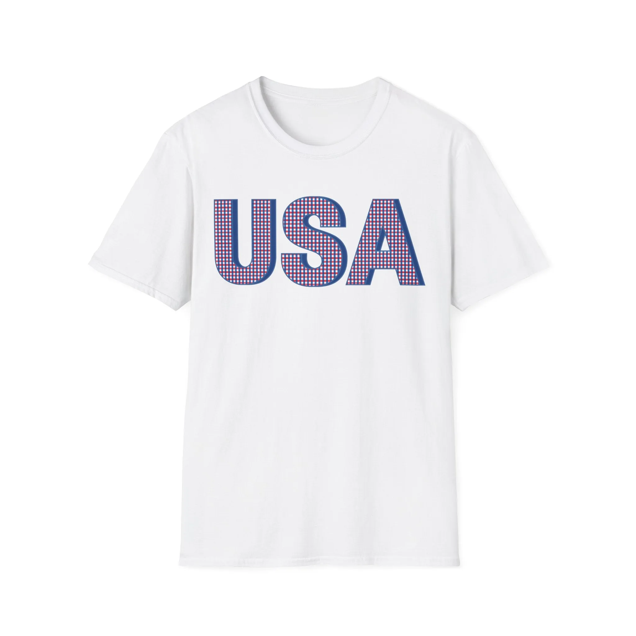 Red White and Blue USA with Plaid Graphic T-Shirt