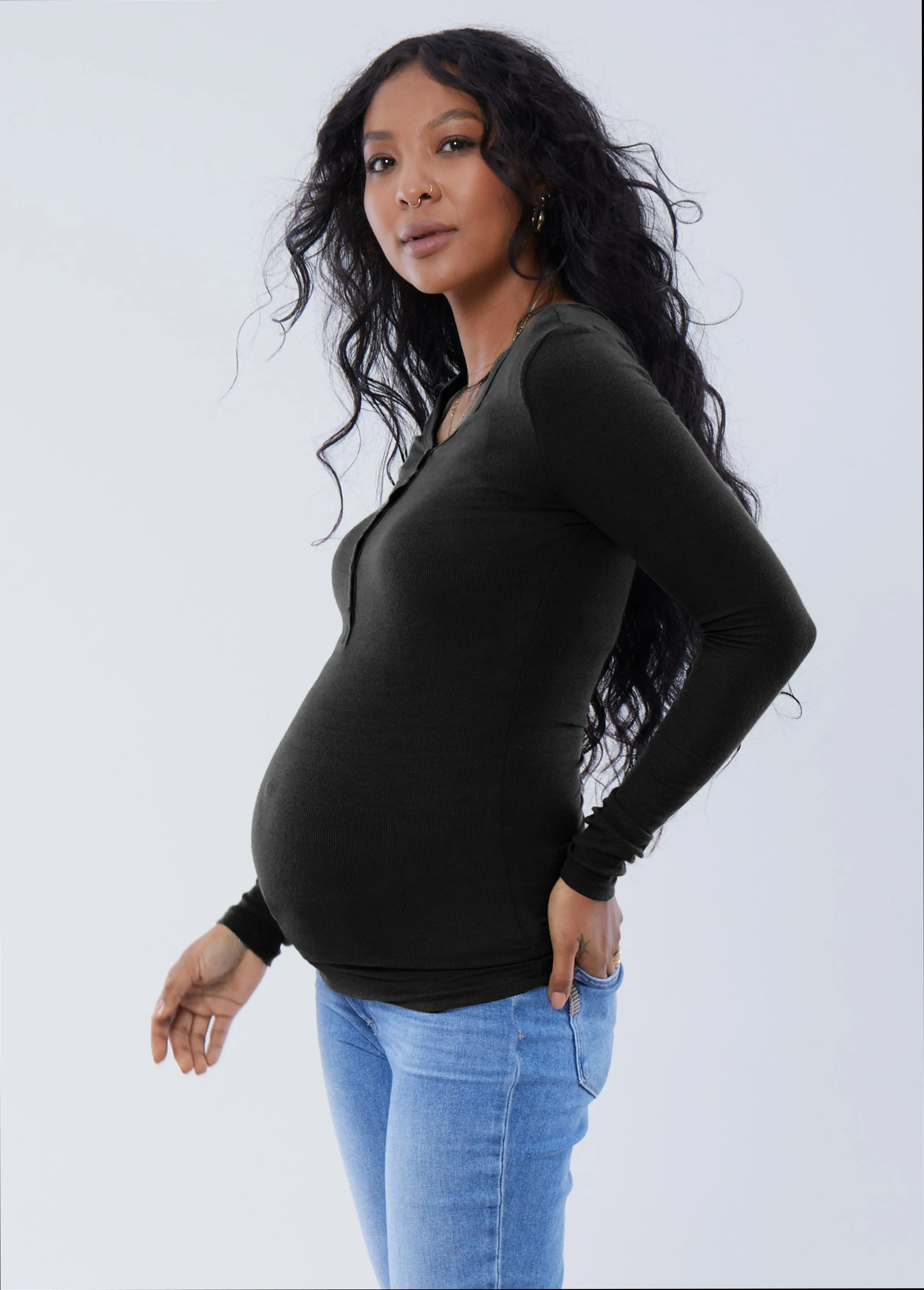 Rib Henley Long Sleeve Maternity Tee