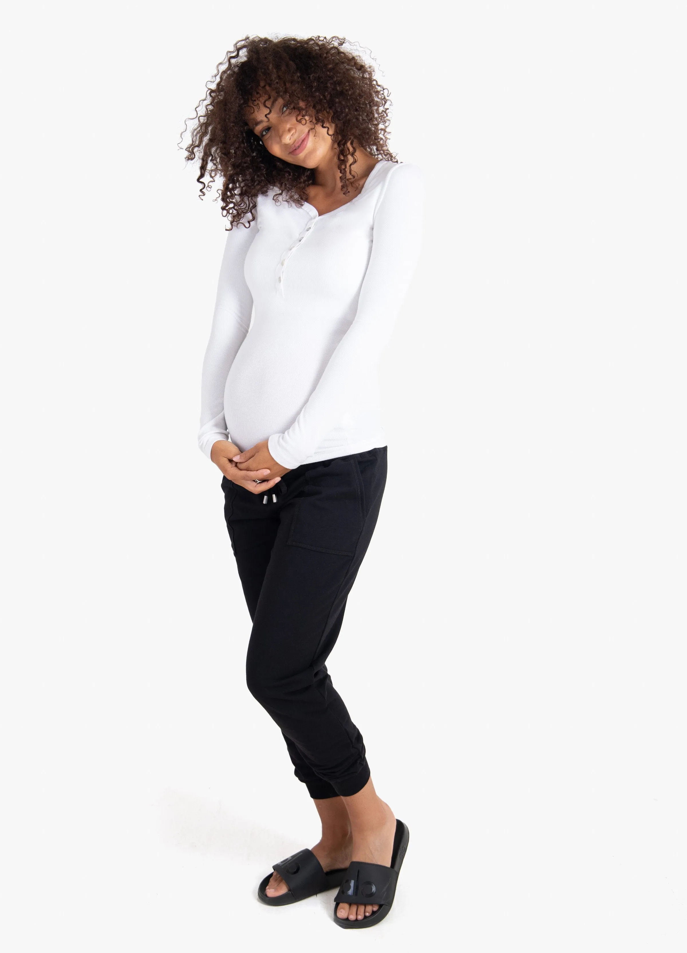 Rib Henley Long Sleeve Maternity Tee