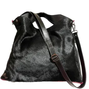 Riche - Black cow hide fuchsia handbag