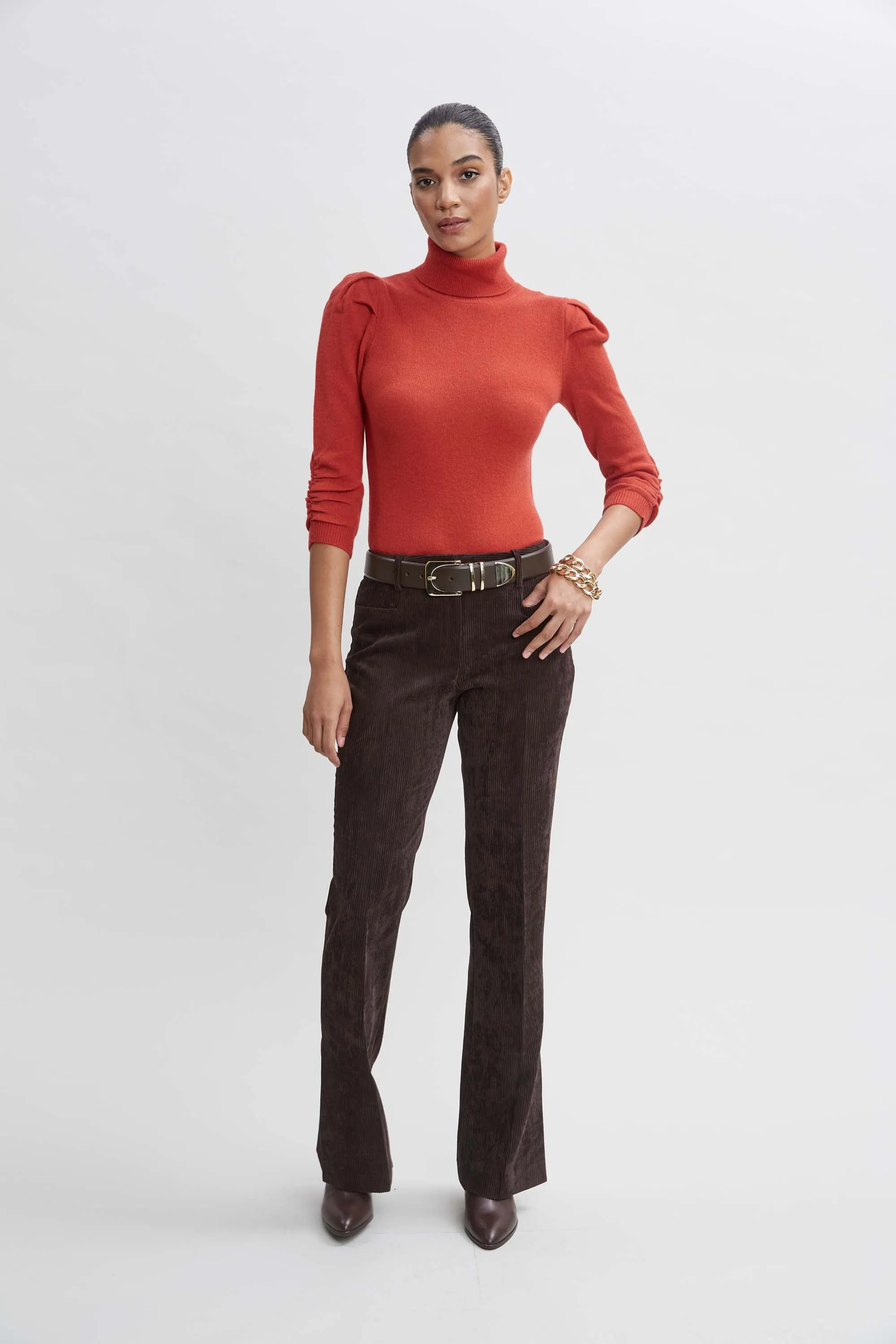 Ruched Sleeve Cashmere Wool Sweater