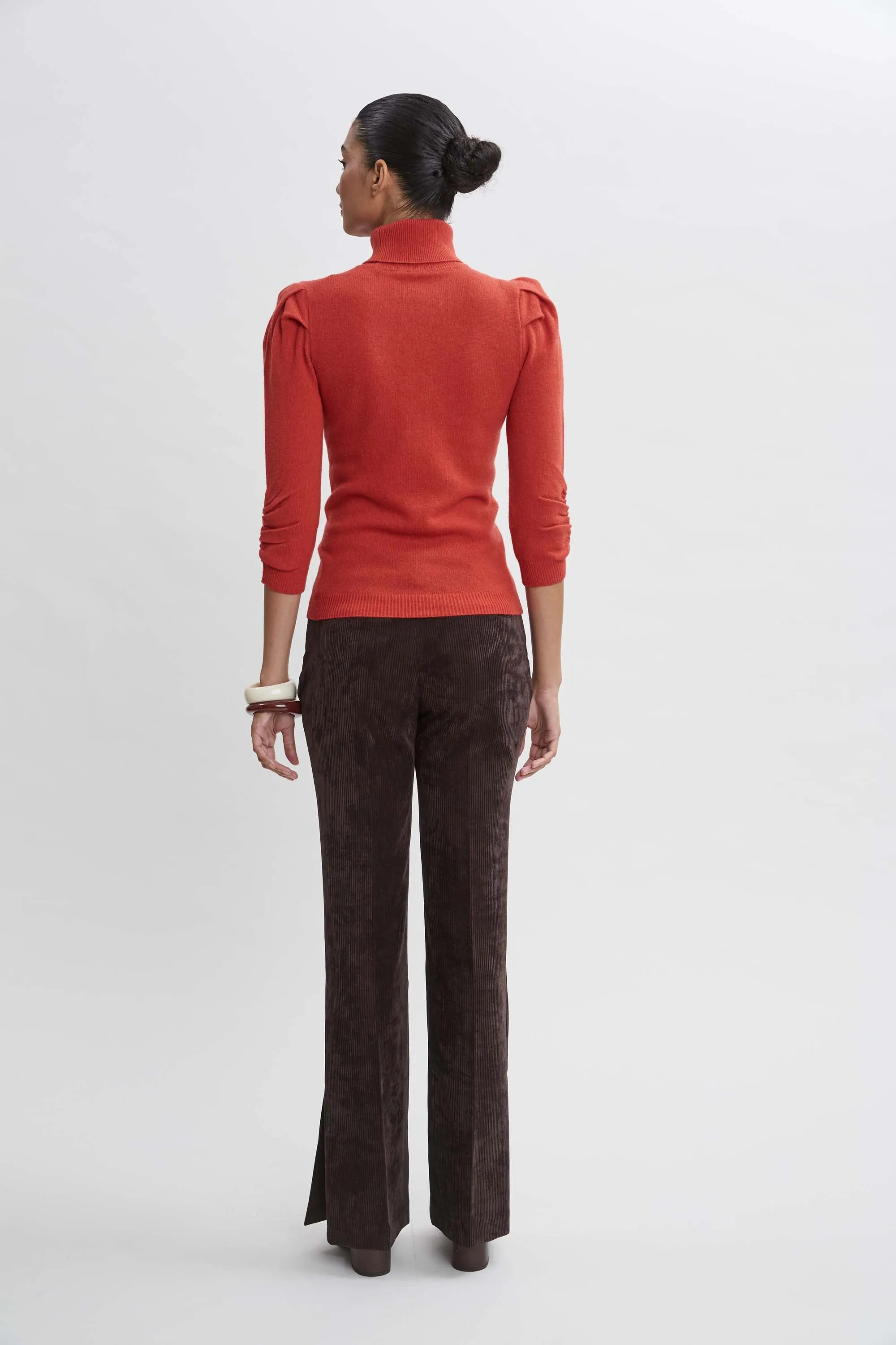 Ruched Sleeve Cashmere Wool Sweater