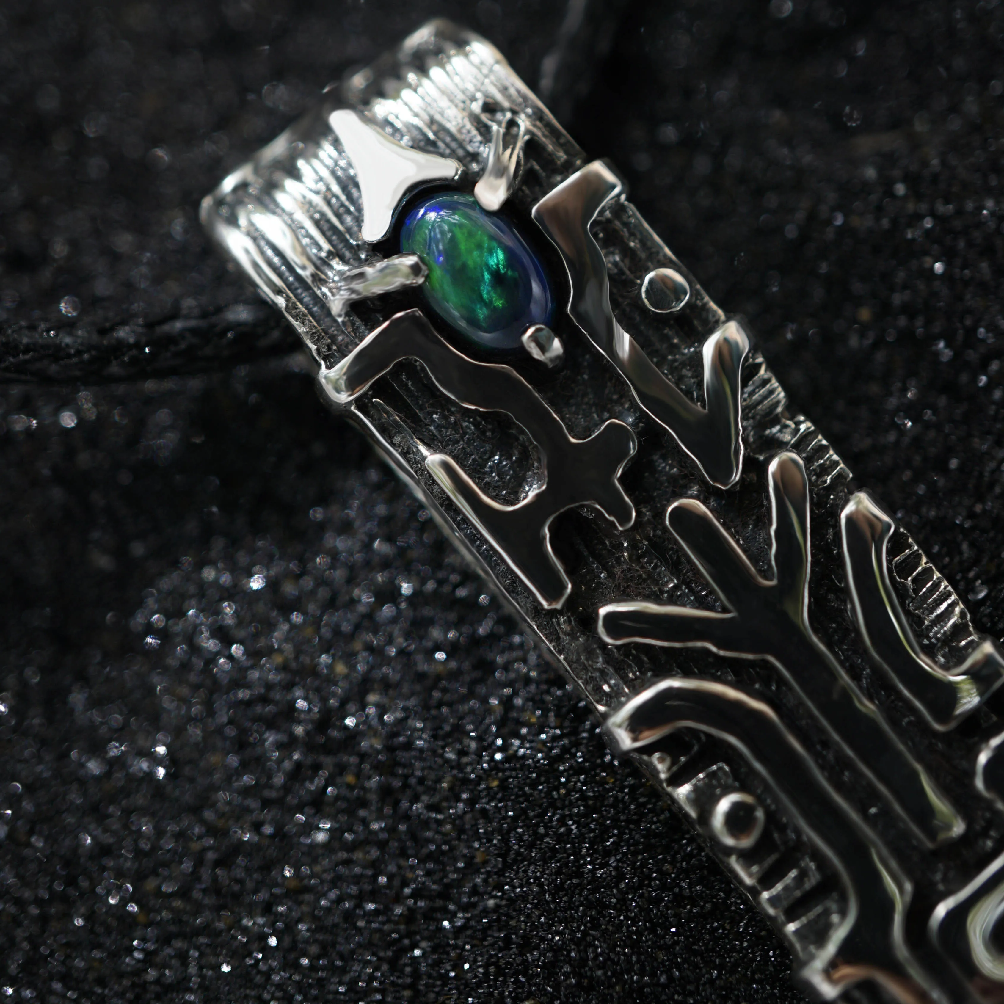 Rune Black Opal pendant ALGIZ