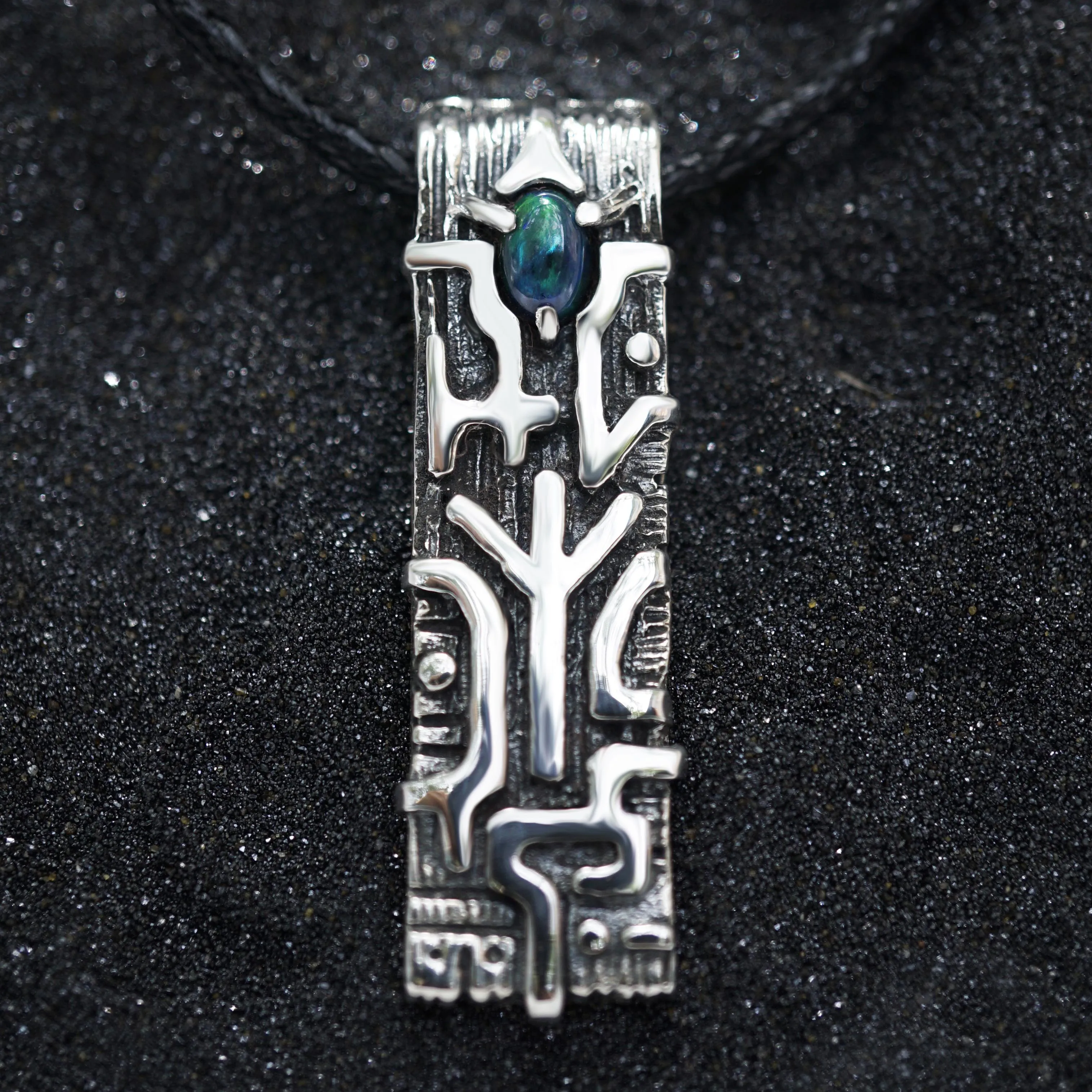 Rune Black Opal pendant ALGIZ