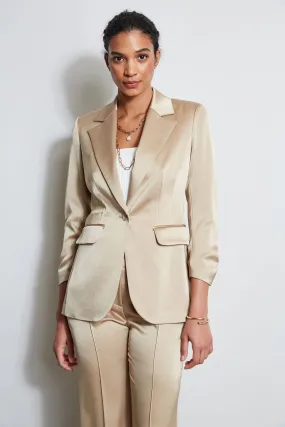 Satin Ruched Sleeve Blazer