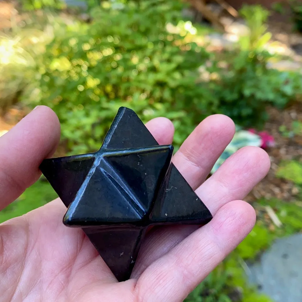 Shungite Merkaba, 40mm, Hand Carved, Palm of Hand Size