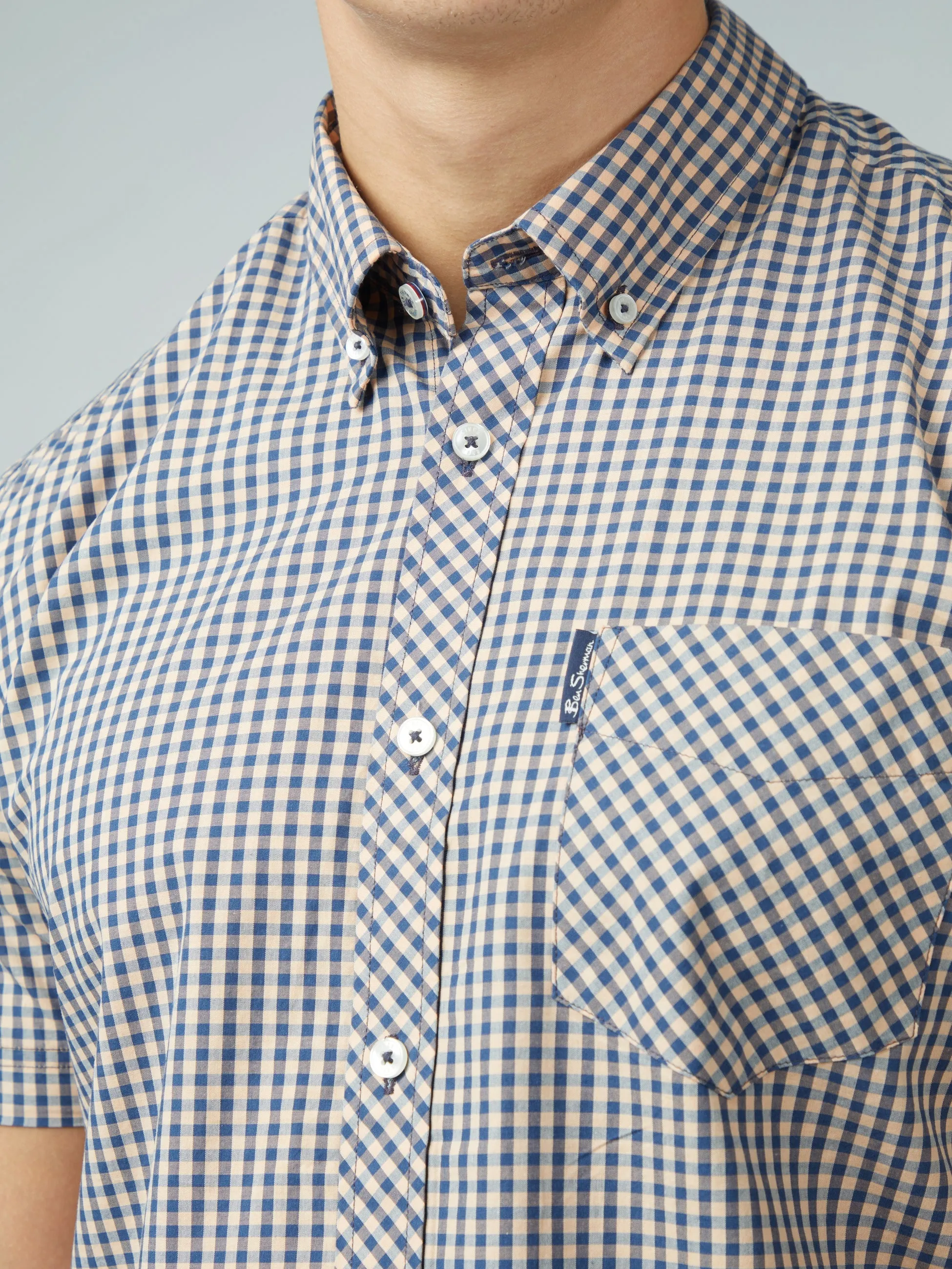 Signature Short Sleeve Gingham Shirt - Copper Orange